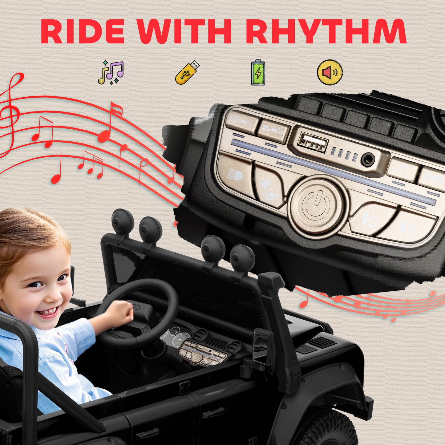 Kids Ride On Car with Remote Control, Music, Horn