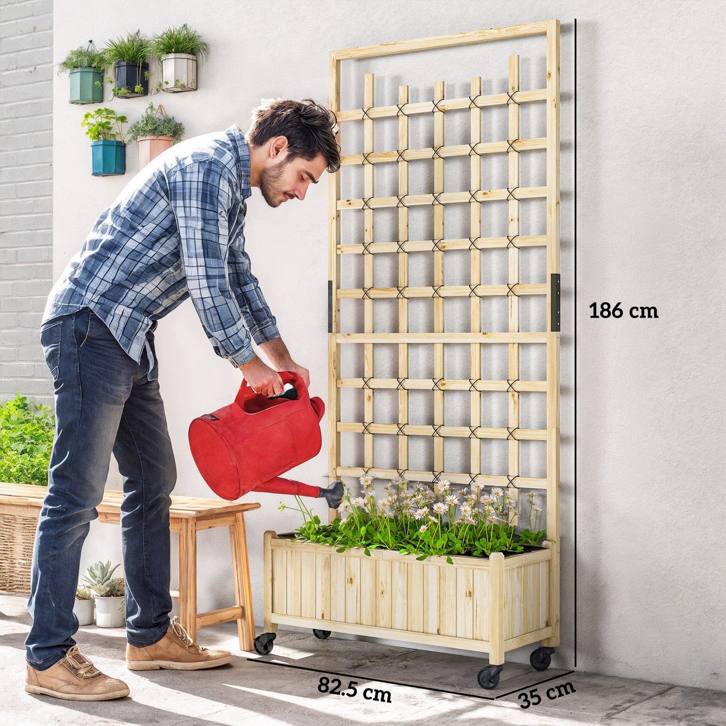 Wooden Trellis Planter, Raised Garden Bed with Wheels