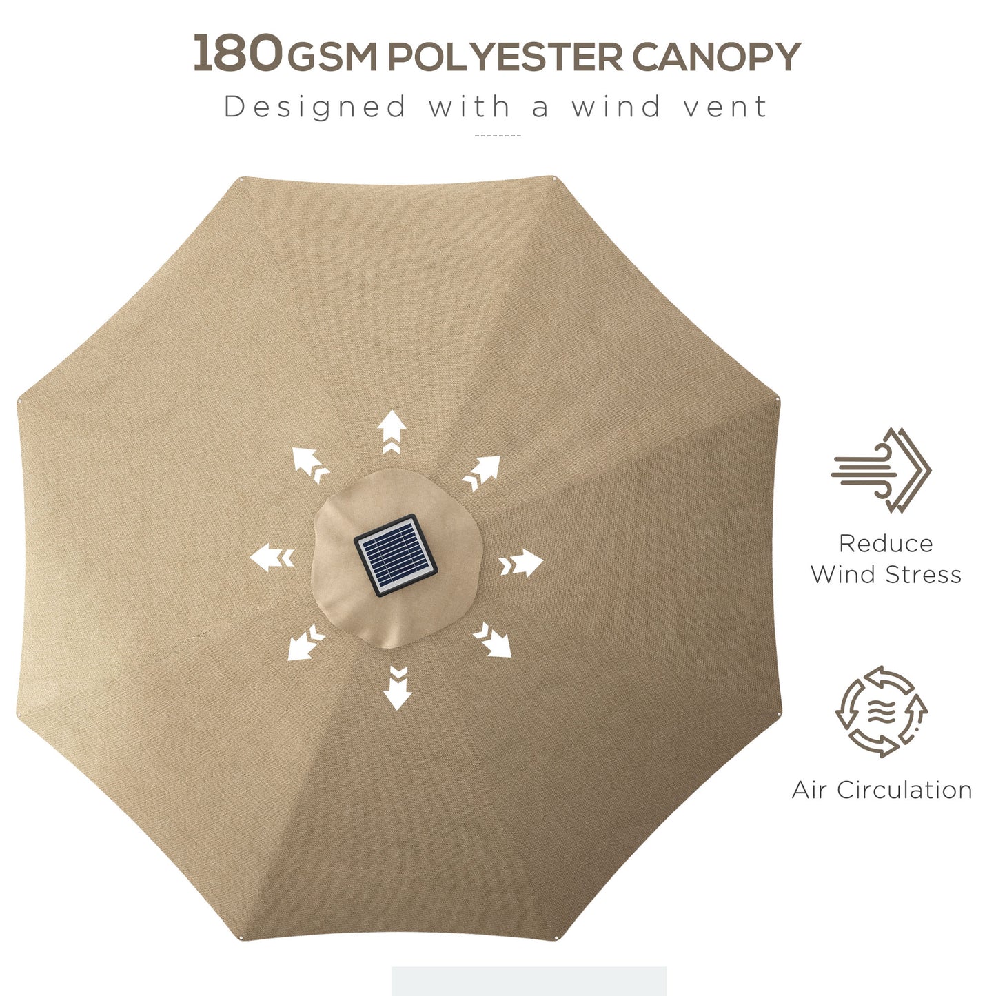 3m Parasol, with Solar-Powered LED Lights