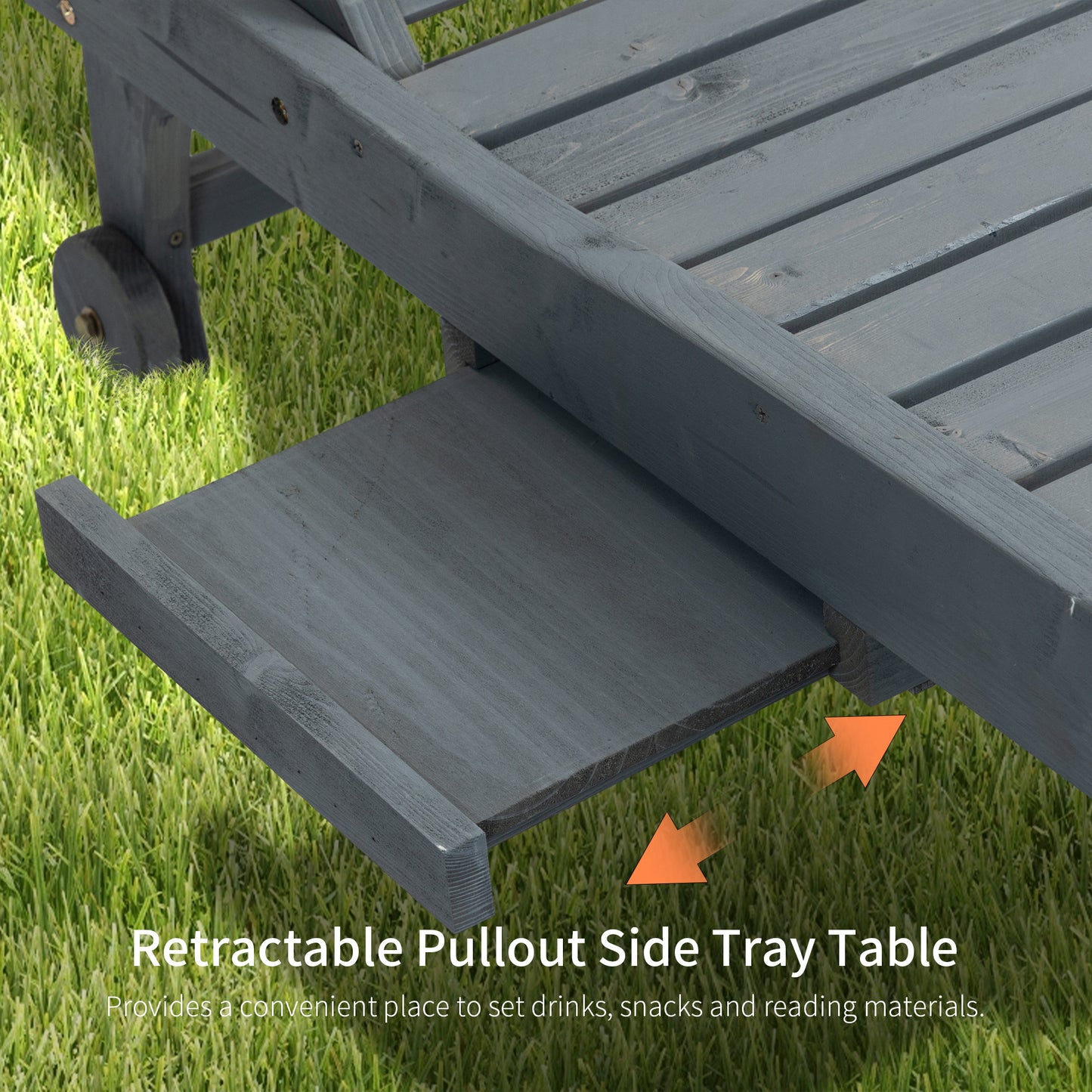 Garden Patio Sun Lounger, Outdoor Wooden Sun Bed with Built-In Table