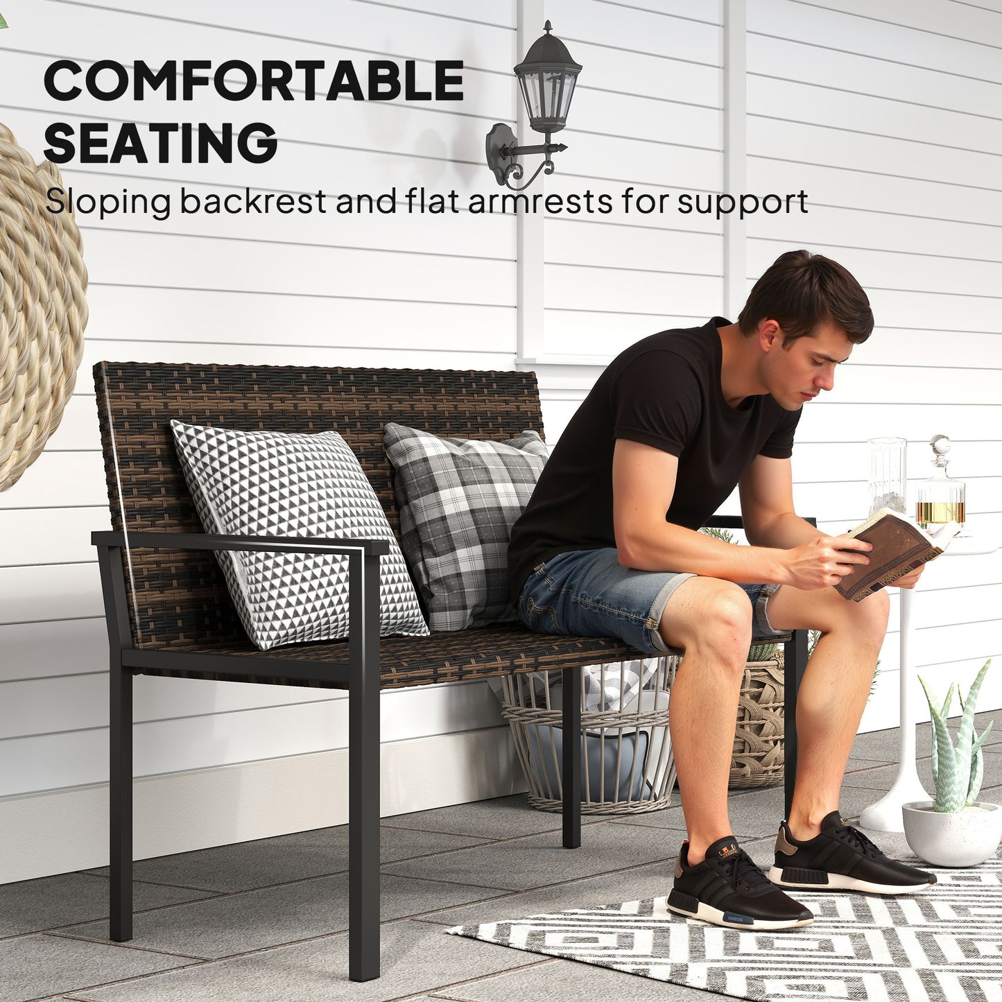2 Seater Rattan Garden Bench