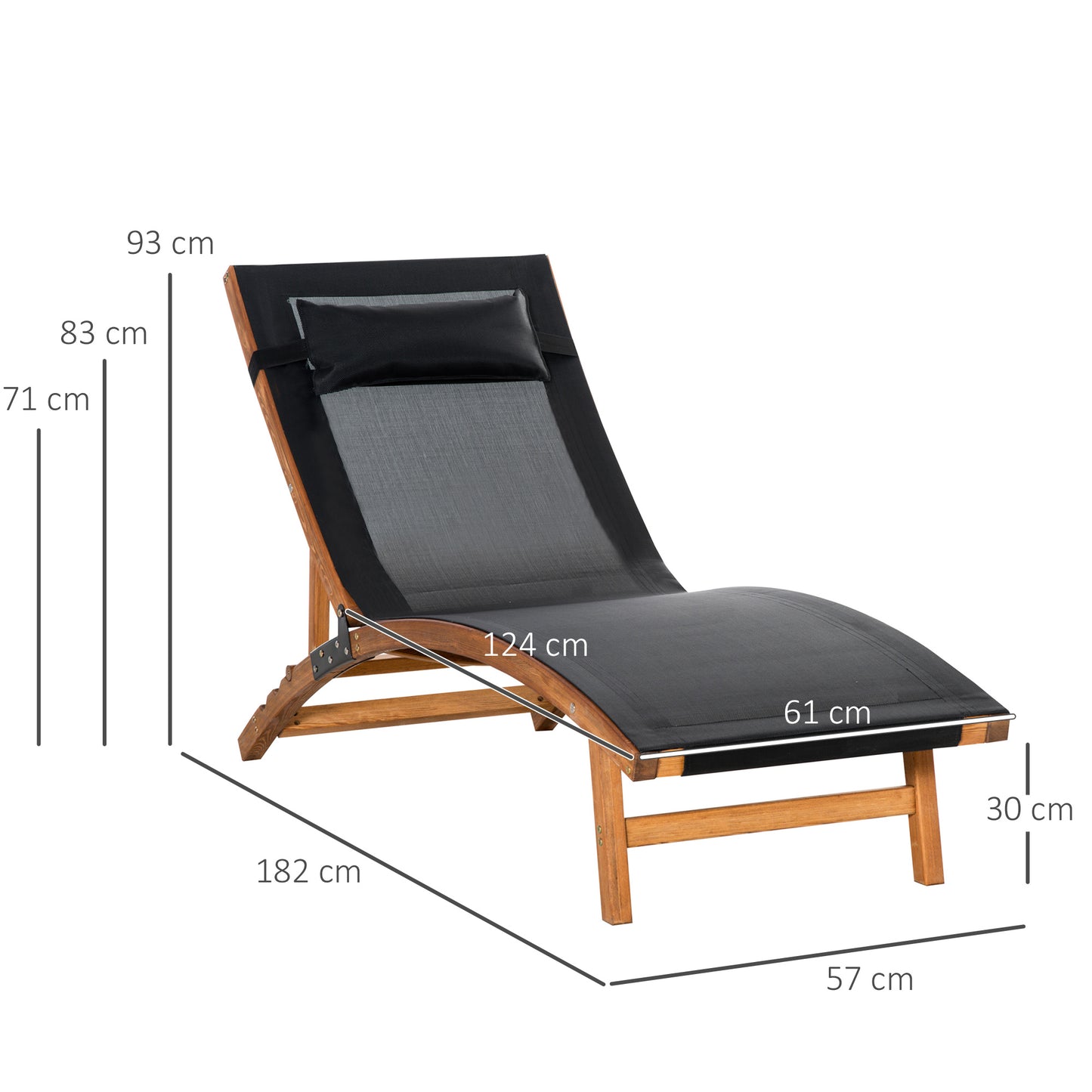 Ergonomic Patio Lounge Chair Wooden Outdoor Chaise w/ 3 Adjustable