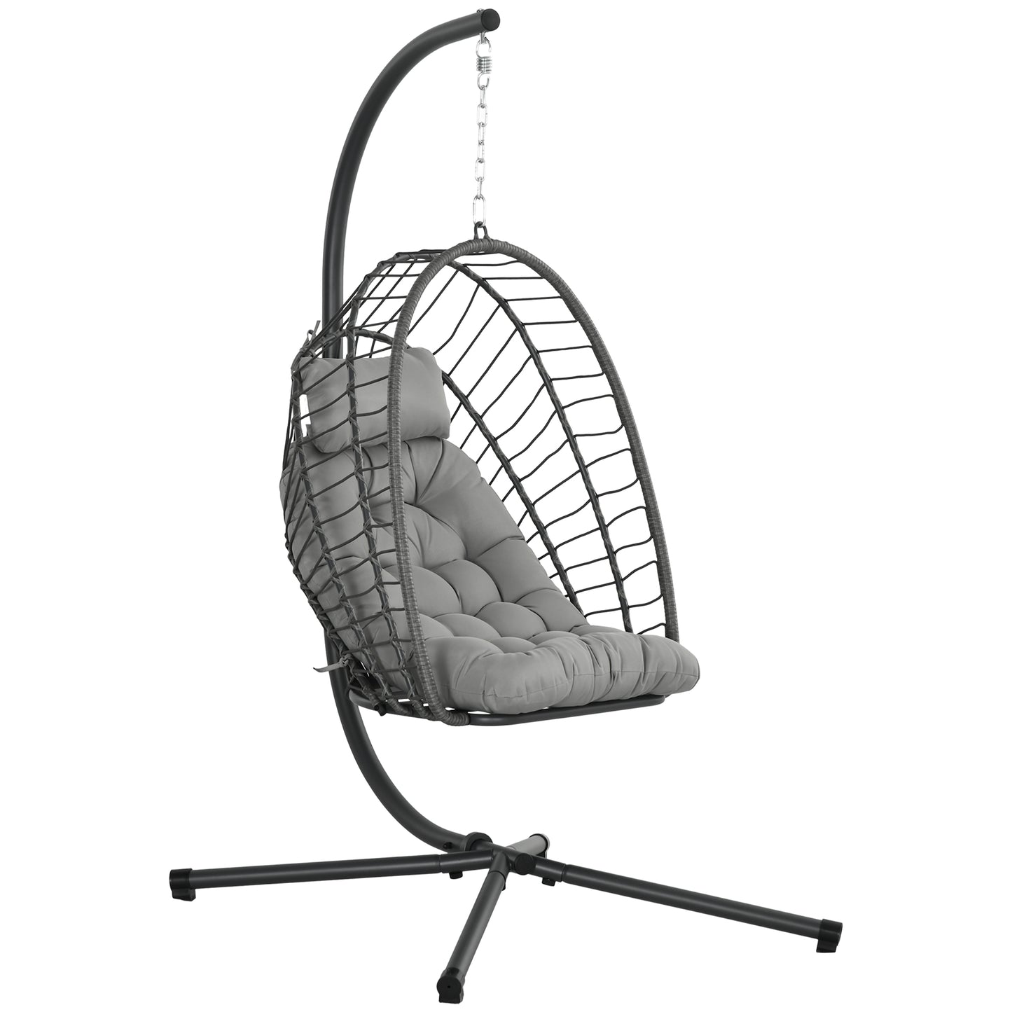 Outdoor PE Rattan Swing Chair with Foldable Basket and Cushion