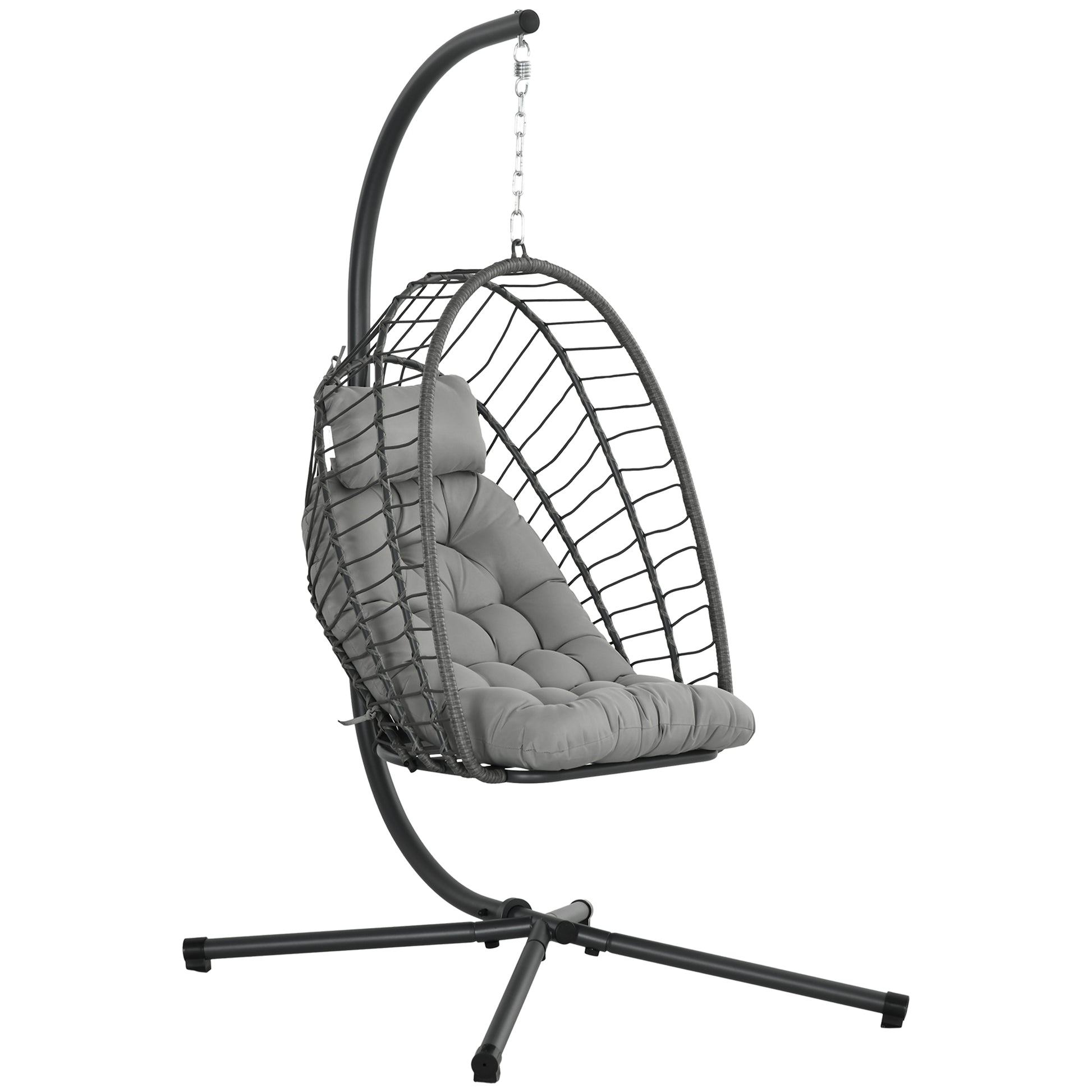 Outdoor PE Rattan Swing Chair with Foldable Basket and Cushion
