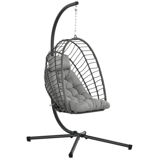 Outdoor PE Rattan Swing Chair with Foldable Basket and Cushion