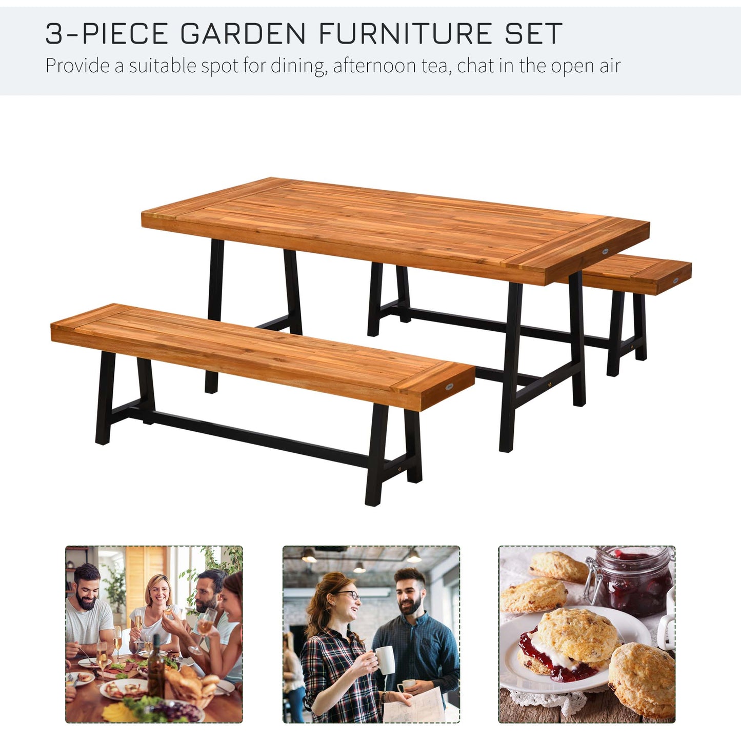 Garden 3 Pieces Acacia Wood Picnic Table