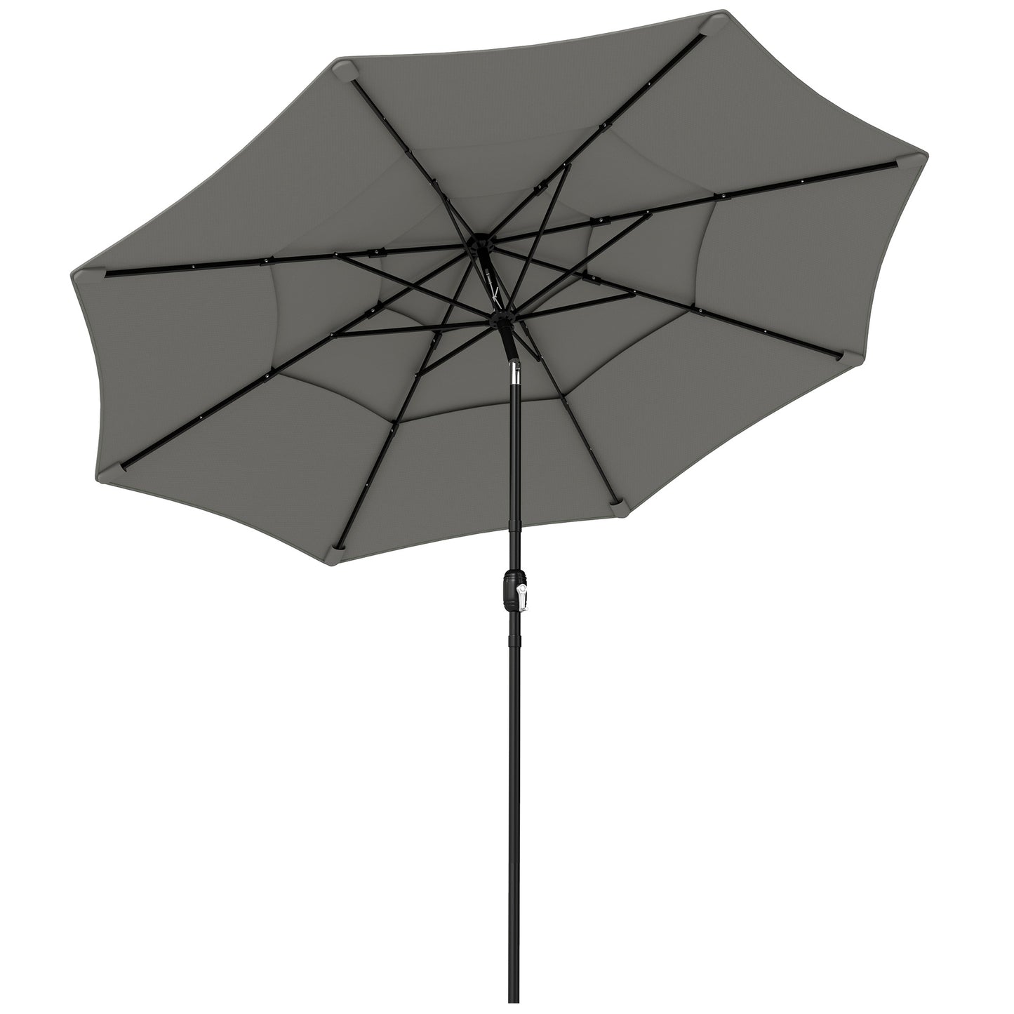 Garden Parasol, Parasol Umbrella with 3-tier Roof, Crank Handle