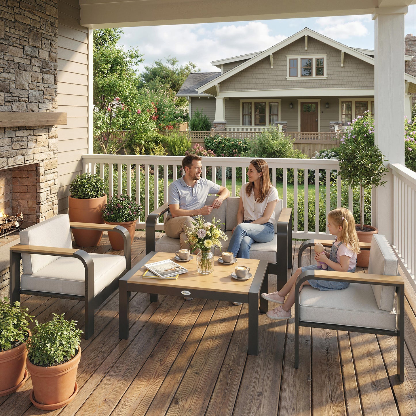 4 Seater Aluminium Garden Furniture Set, Olefin Cushions