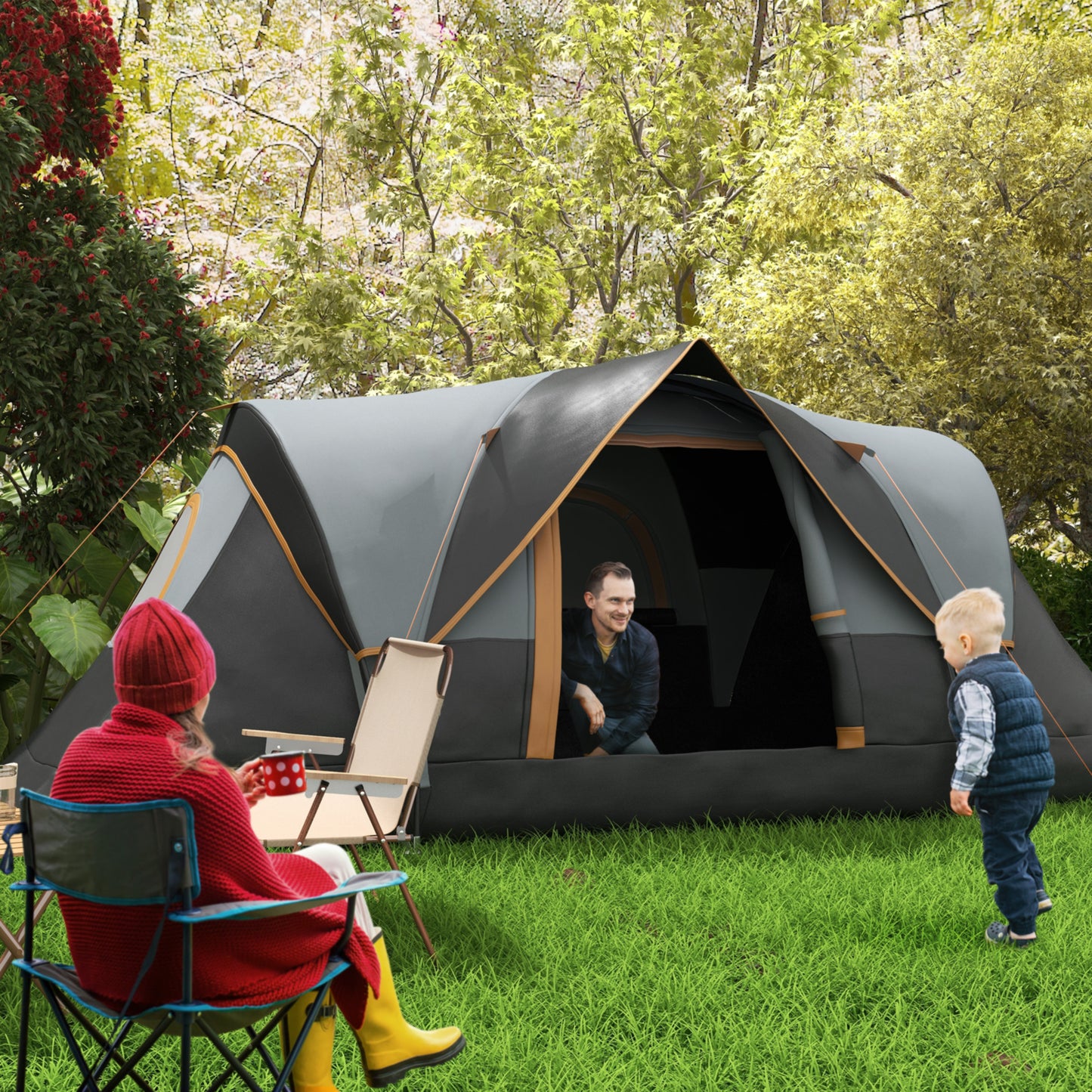 5-6 Man Dome Camping Tent - Light Grey and