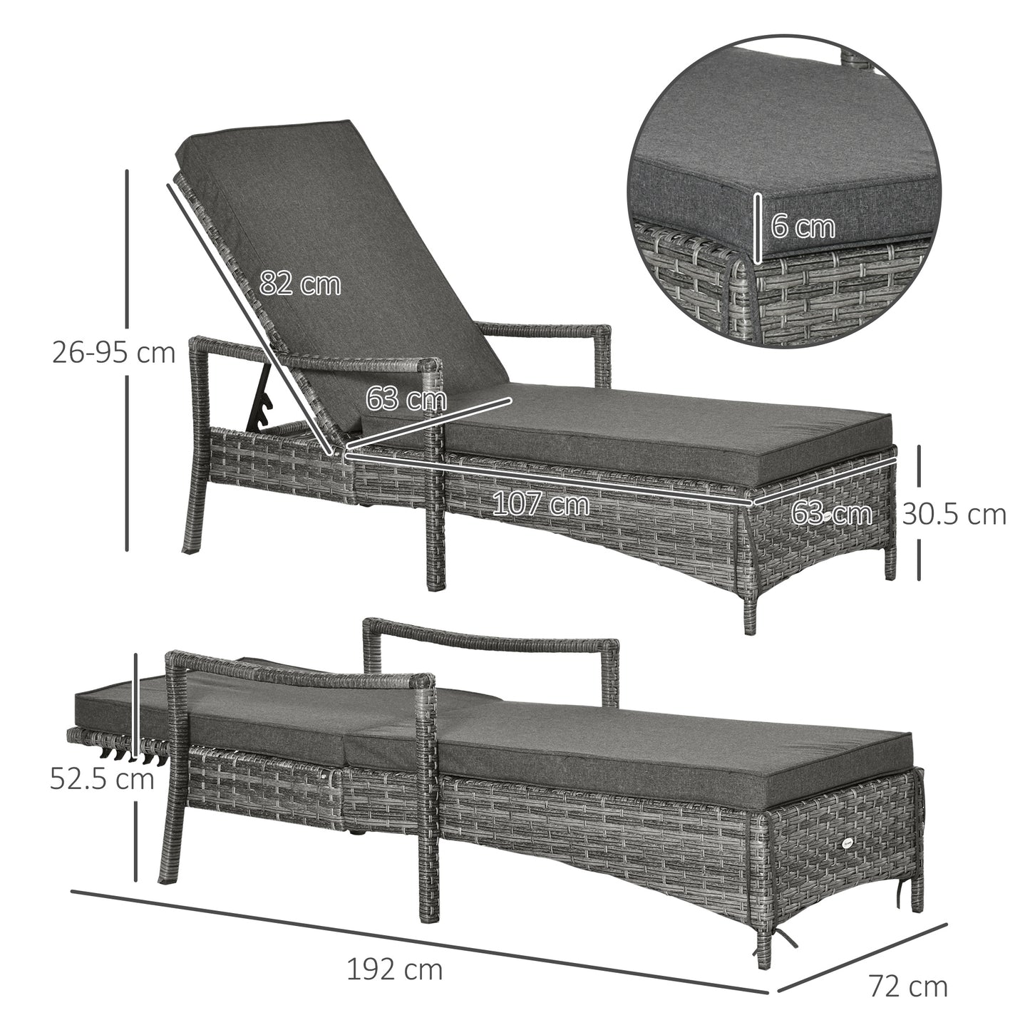 Patio Rattan Sun Lounger, Dual Wicker Weave Outdoor Single