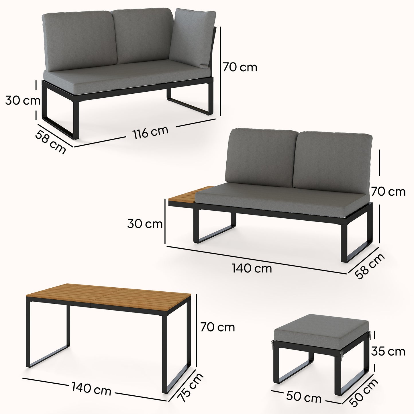 Patio Furniture Set Modular Garden Sofa Set 6 Pieces