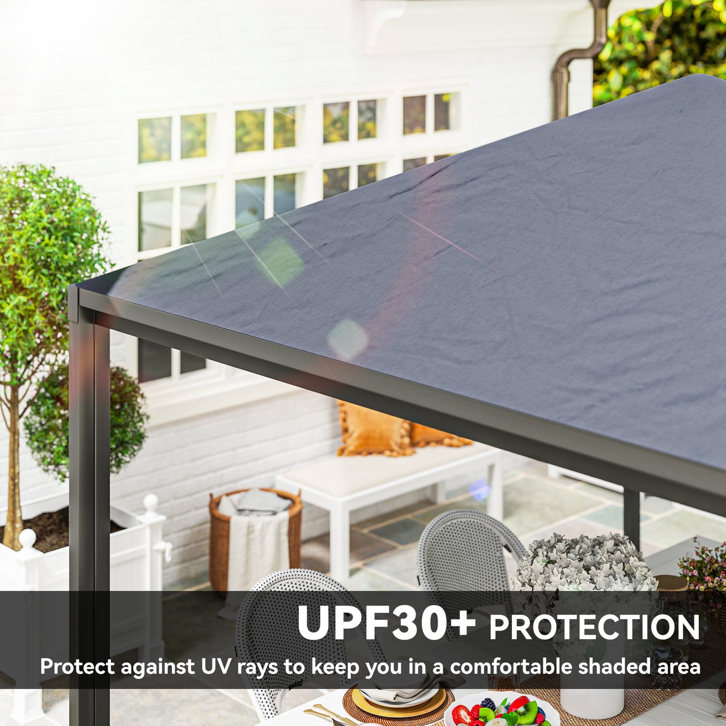 3 x 6m Garden Gazebo with Extendable Awning and Wheels