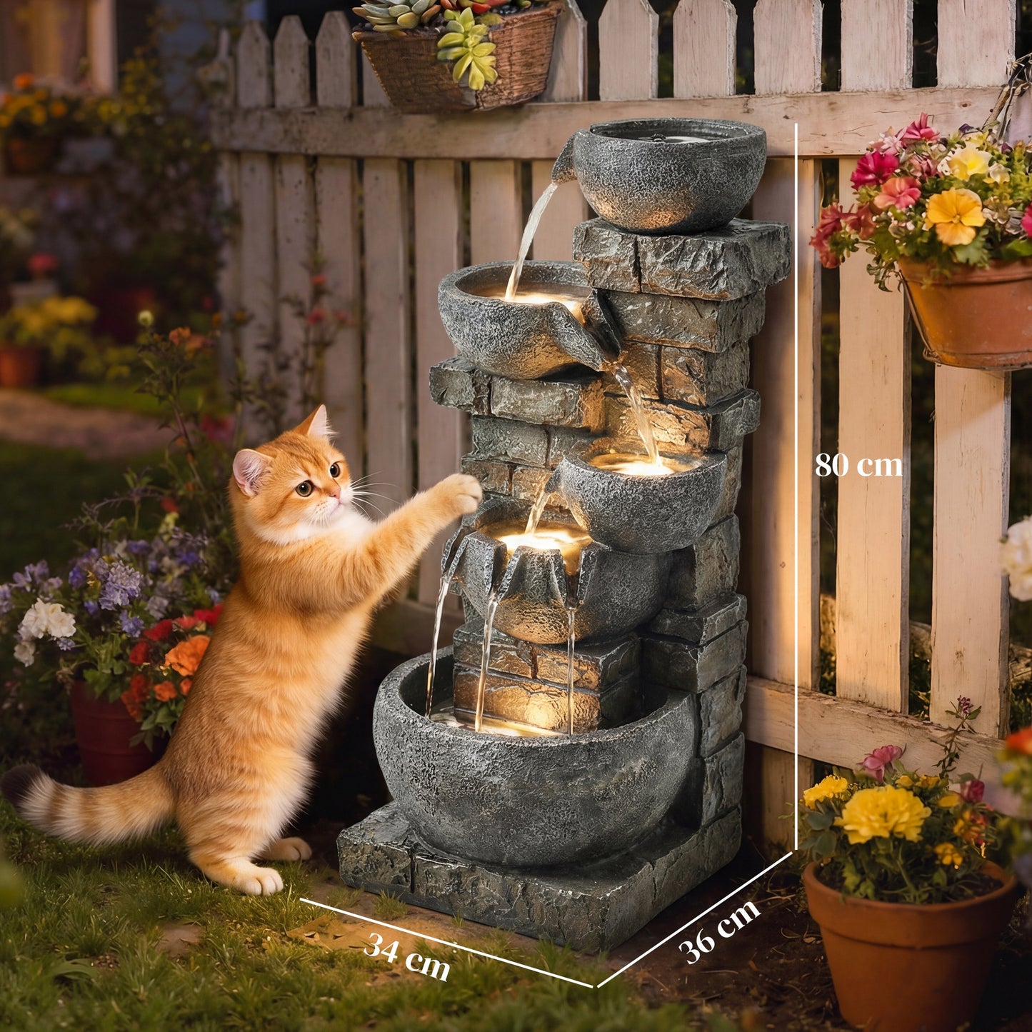 Outdoor Water Fountain with LED Lights