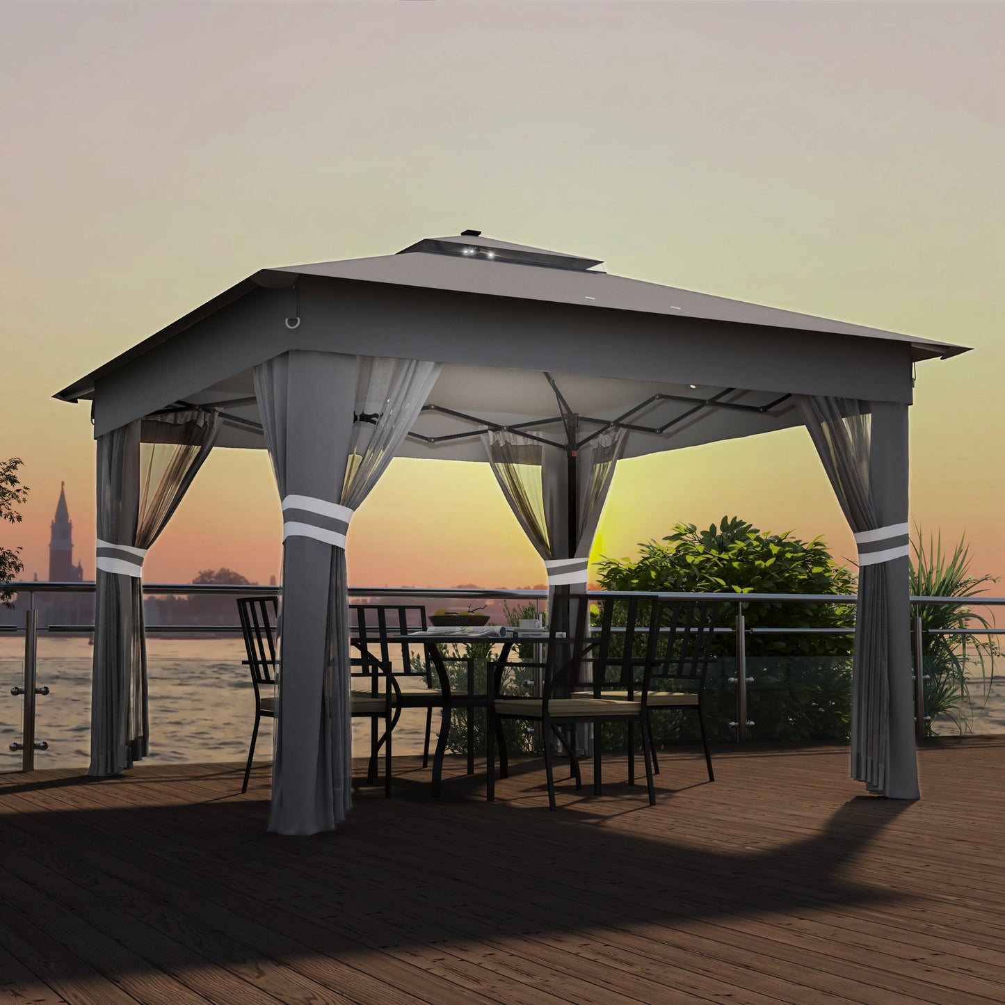 3.36 x 3.36m Pop Up Gazebo Party Tent with Solar-Powered LED Lights