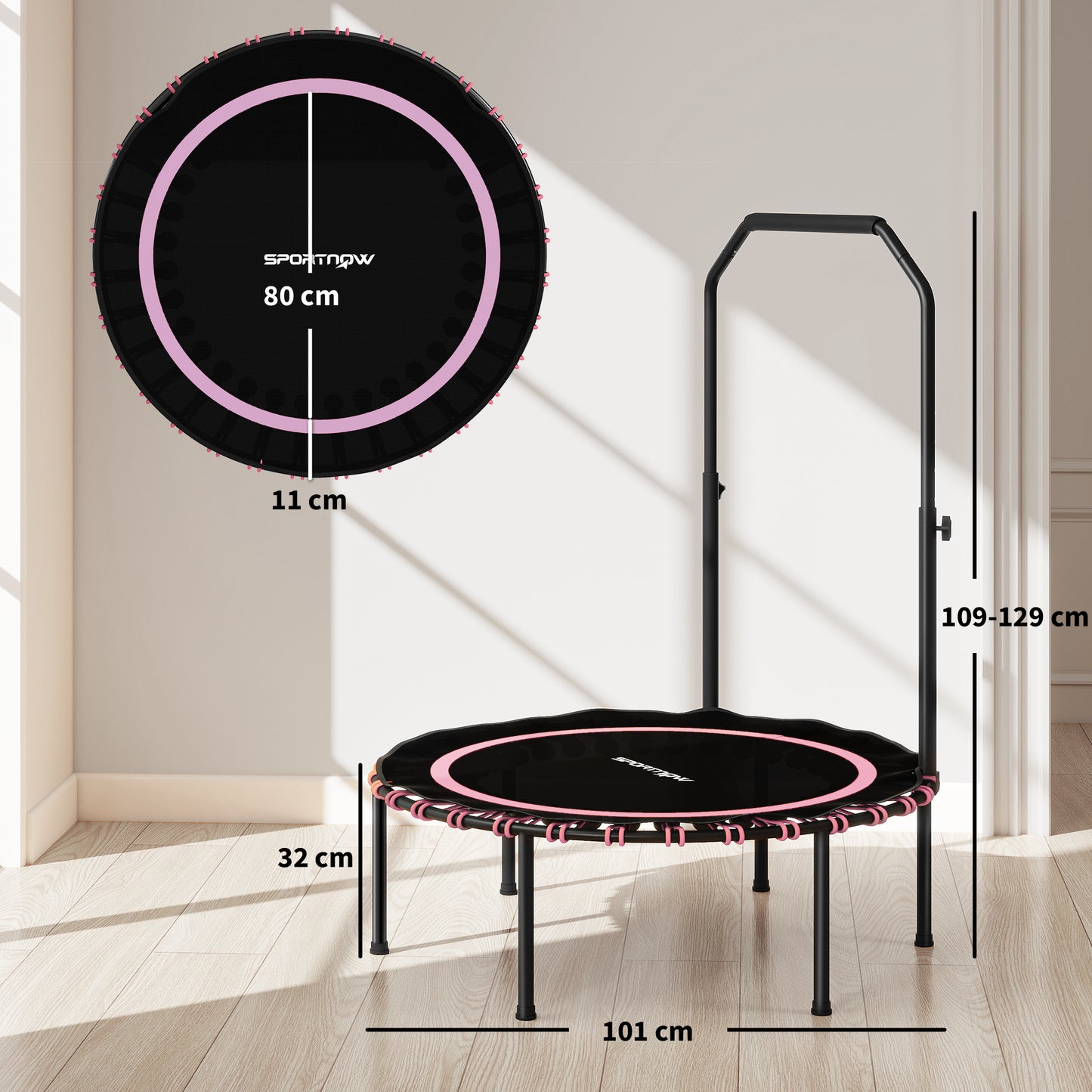 40" Foldable Fitness Trampoline Rebounder with Handle