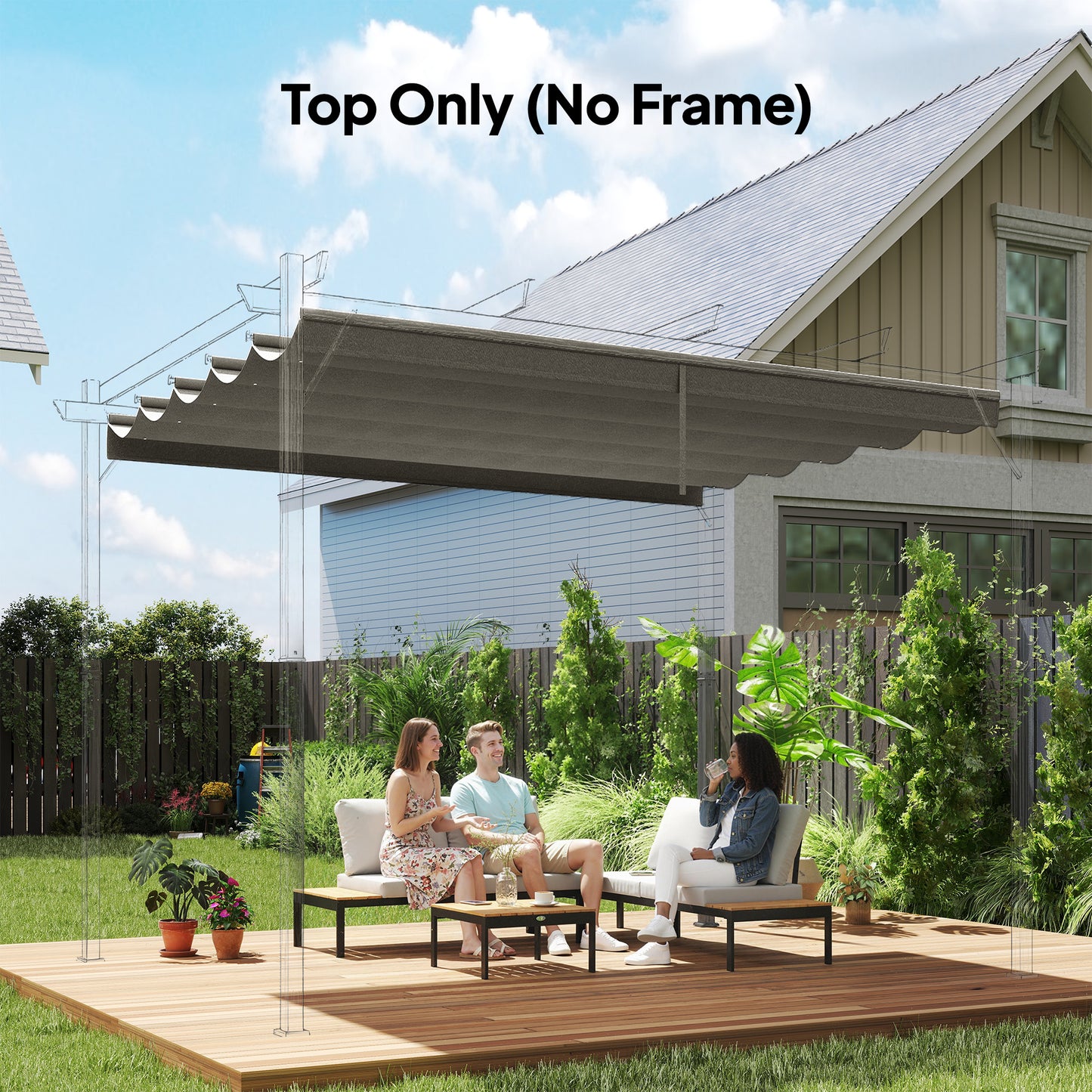 Retractable Pergola Cover, 2.55 x 2.5 m Replacement Canopy Fabric