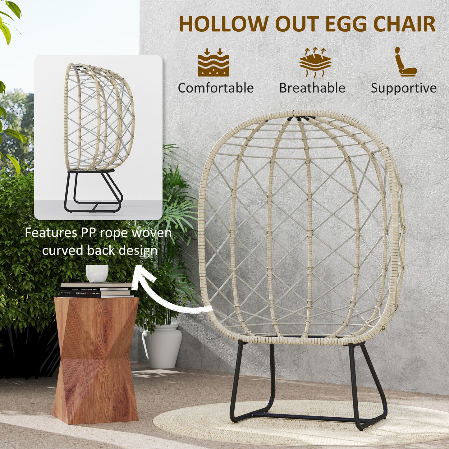 Rattan Egg Chair Outdoor Indoor Wicker Chair with Thickened Cushion