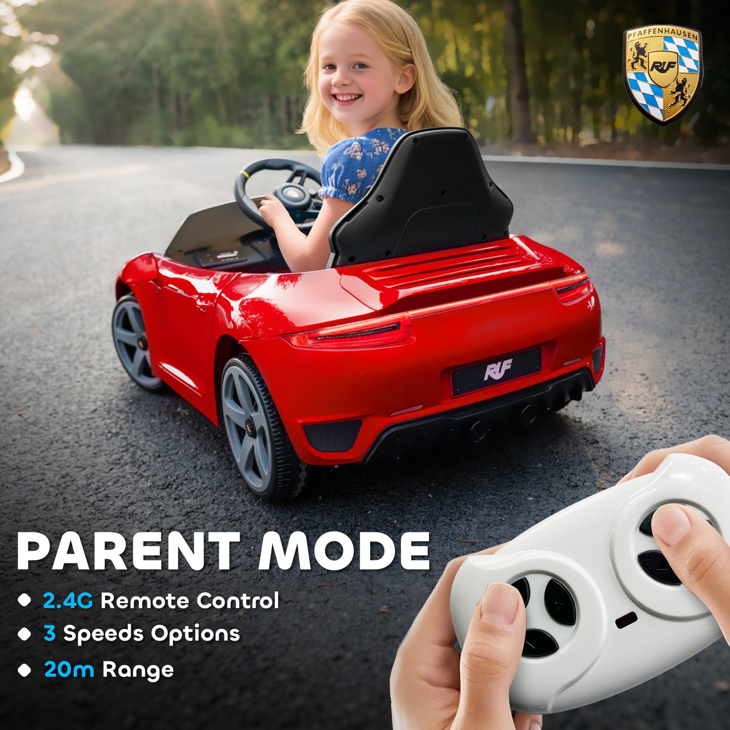 Kids Electric Car, 12V Licensed RUF GT Ride on Car with Suspension