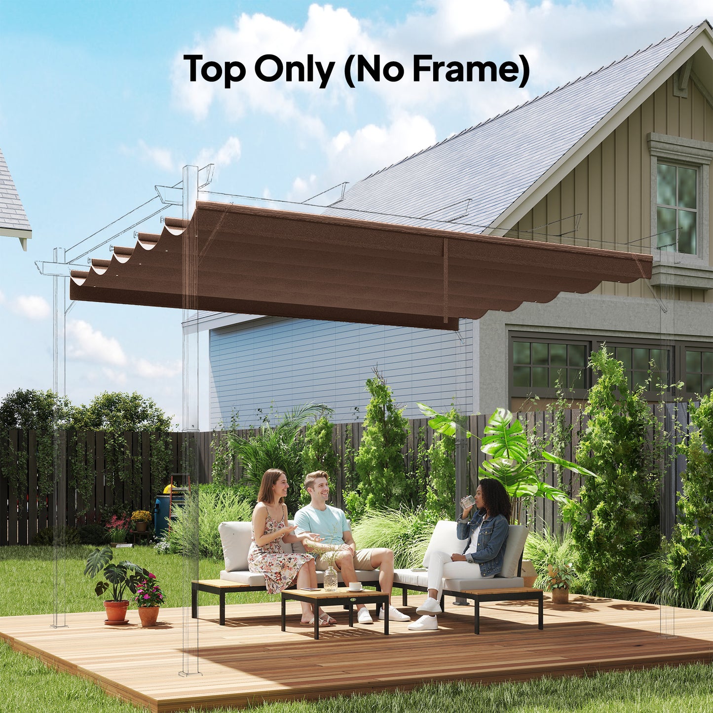 Retractable Pergola Cover, 2.55 x 2.5 m Replacement Canopy Fabric