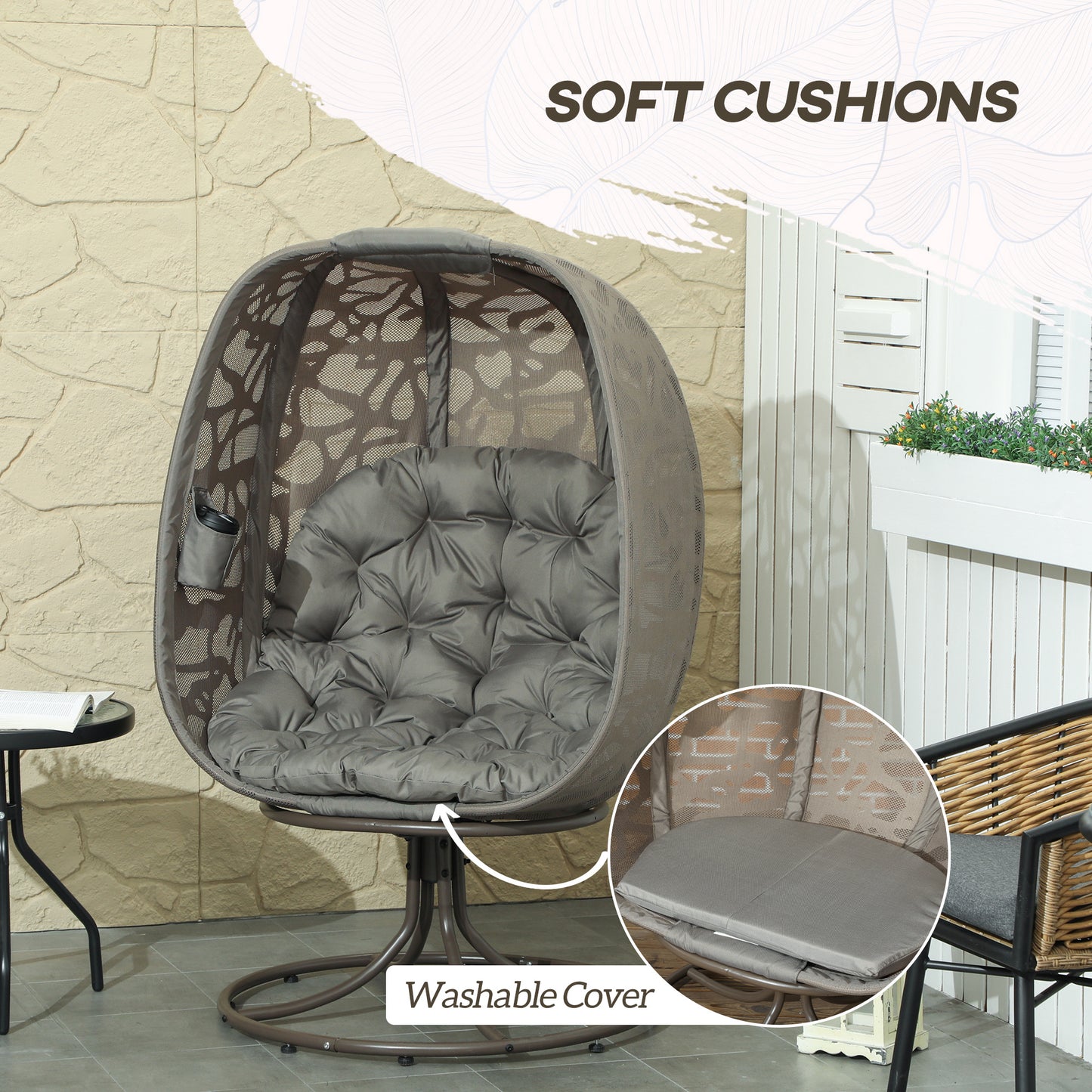 Swivel Egg Chair with Cushions, Foldable Basket Seat and Metal Frame (1)