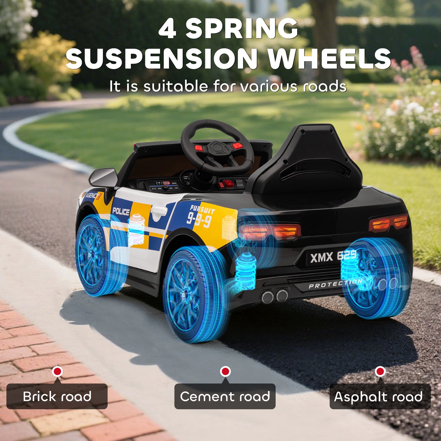 Kids Electric Ride on Police Car with Remote Control, Music, Horn