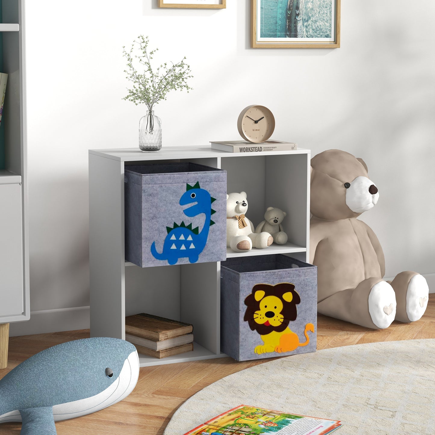 Kids Toy Box with Two Non-Woven Fabric Drawers, 61.8 x 29.9 x 61.8cm