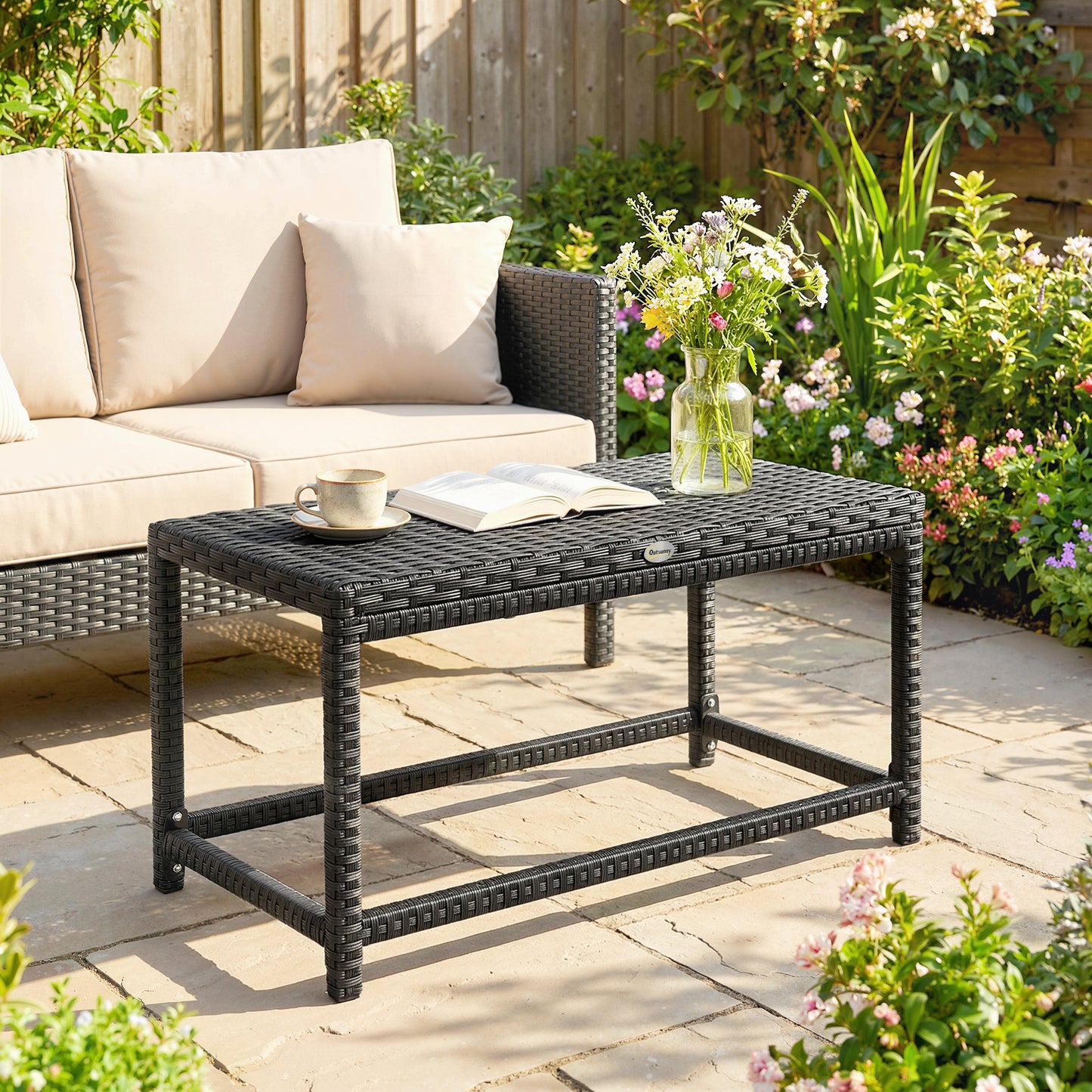 Outdoor Coffee Table Side Table with Rectangular Frame for Patio