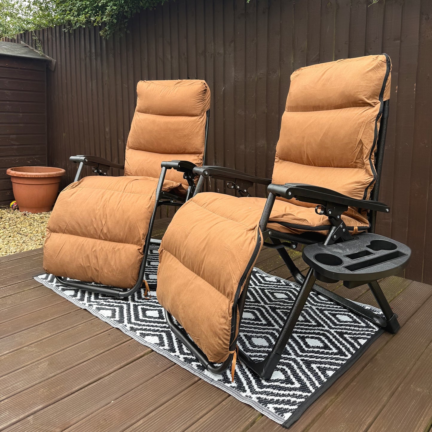 Set of Two Reclining Sun Loungers, with Cushion