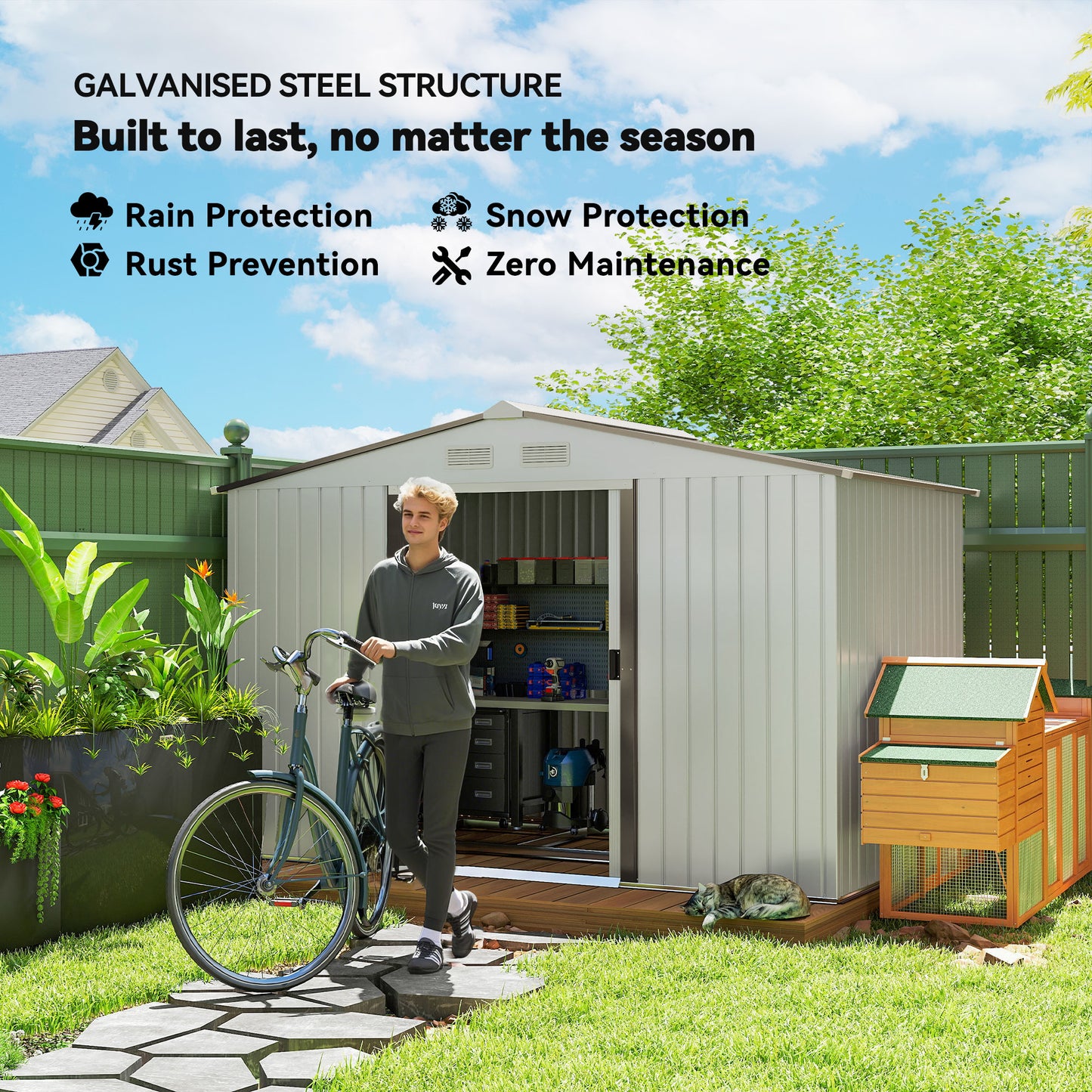 Metal Bike Shed, Mobility Scooter Shed House with Foundation Kit
