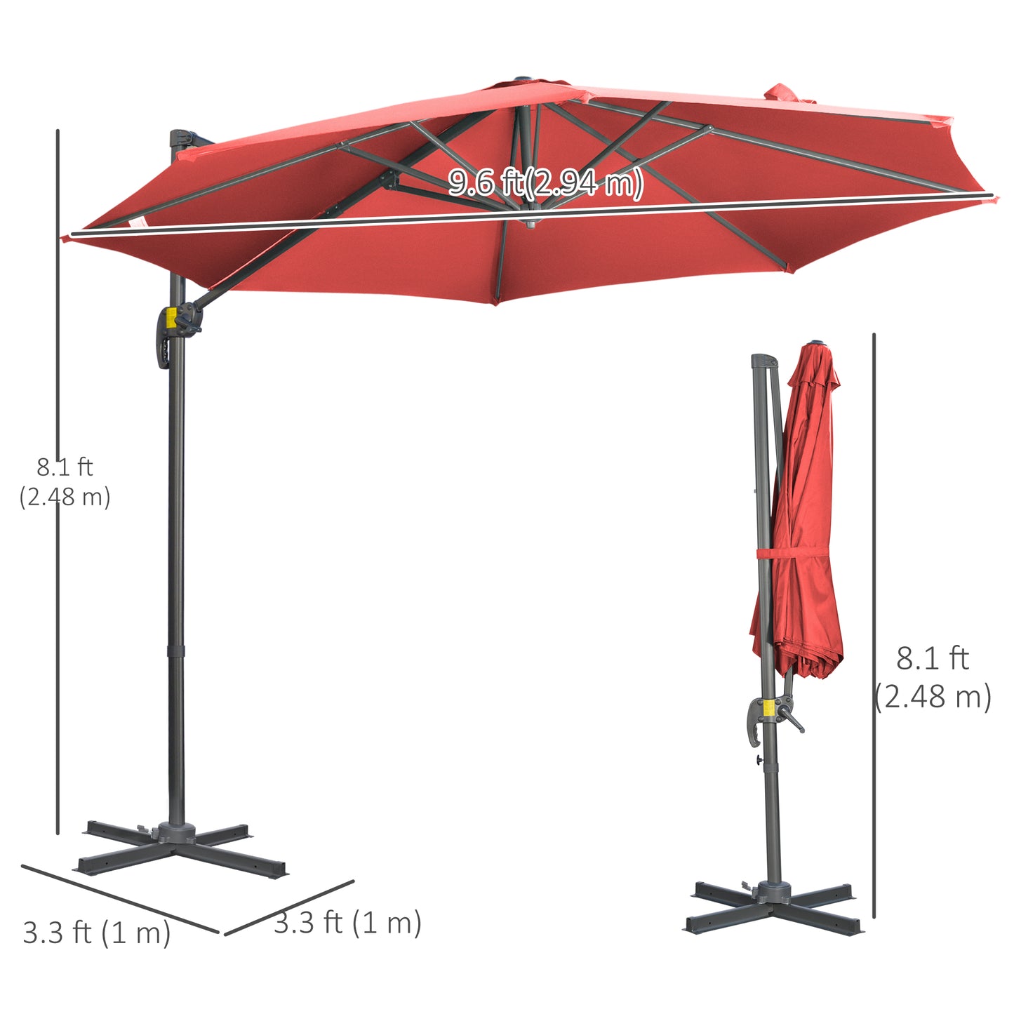 3 x 3(m) Cantilever Parasol with Cross Base Crank Handle
