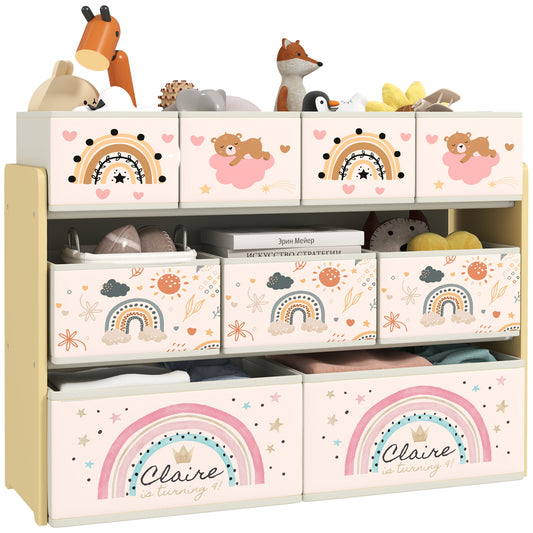 3-Tier Kids Storage Unit with 9 Non-Woven Fabric Boxes for Toys