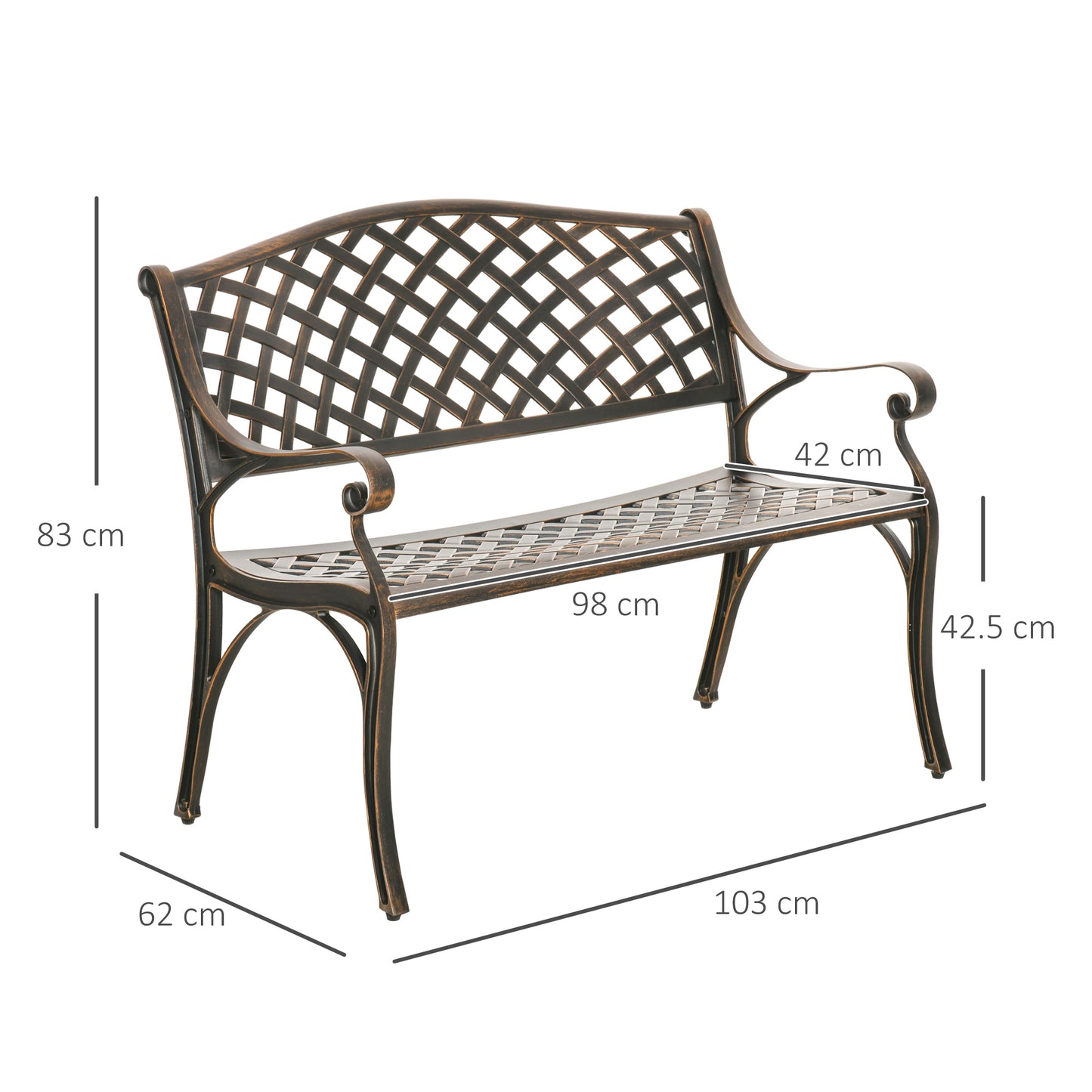 Cast Aluminium Outdoor Garden Bench 2 Seater Antique Patio Loveseat