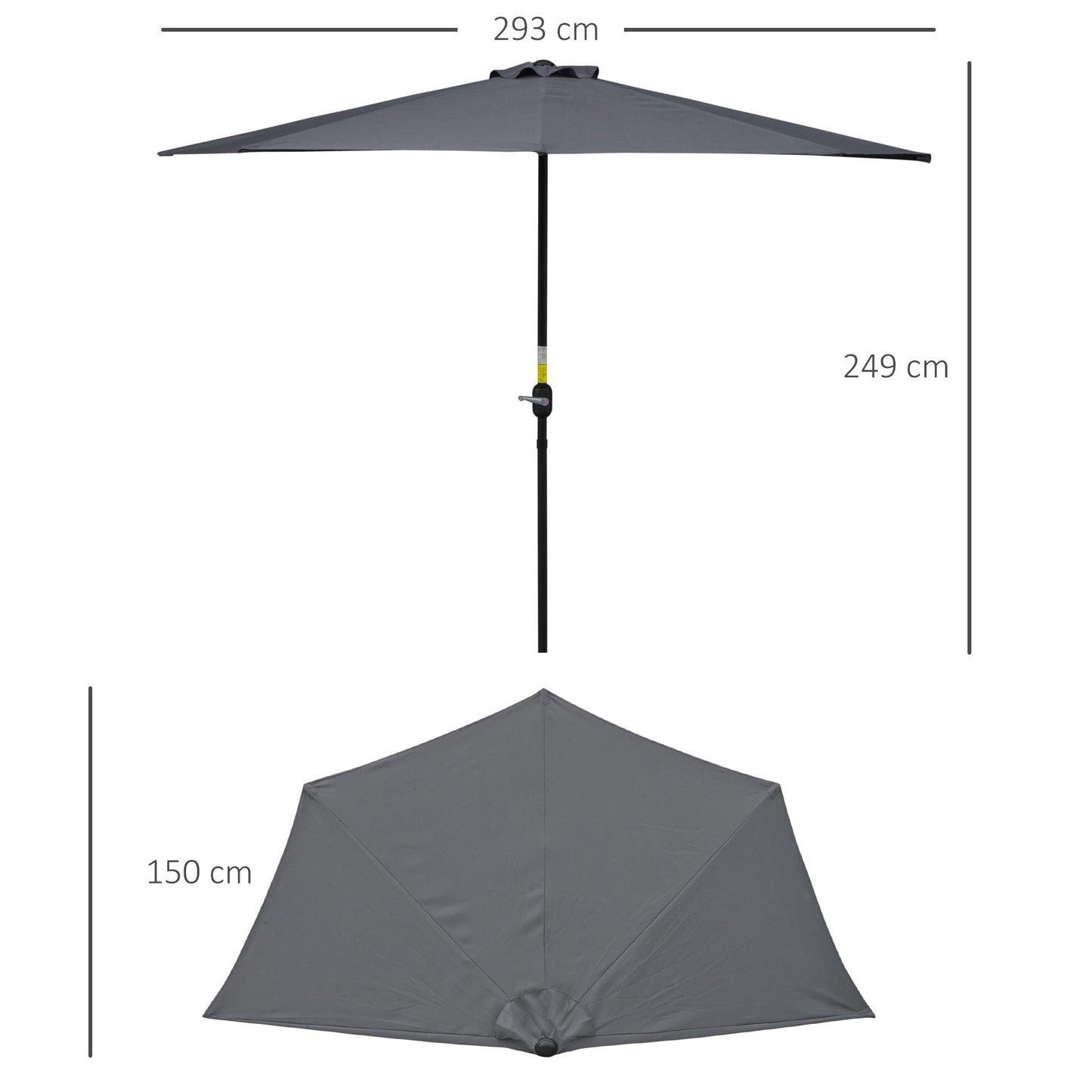3(m) Half Parasol Semi Round Umbrella Patio Metal Frame Crank Handle