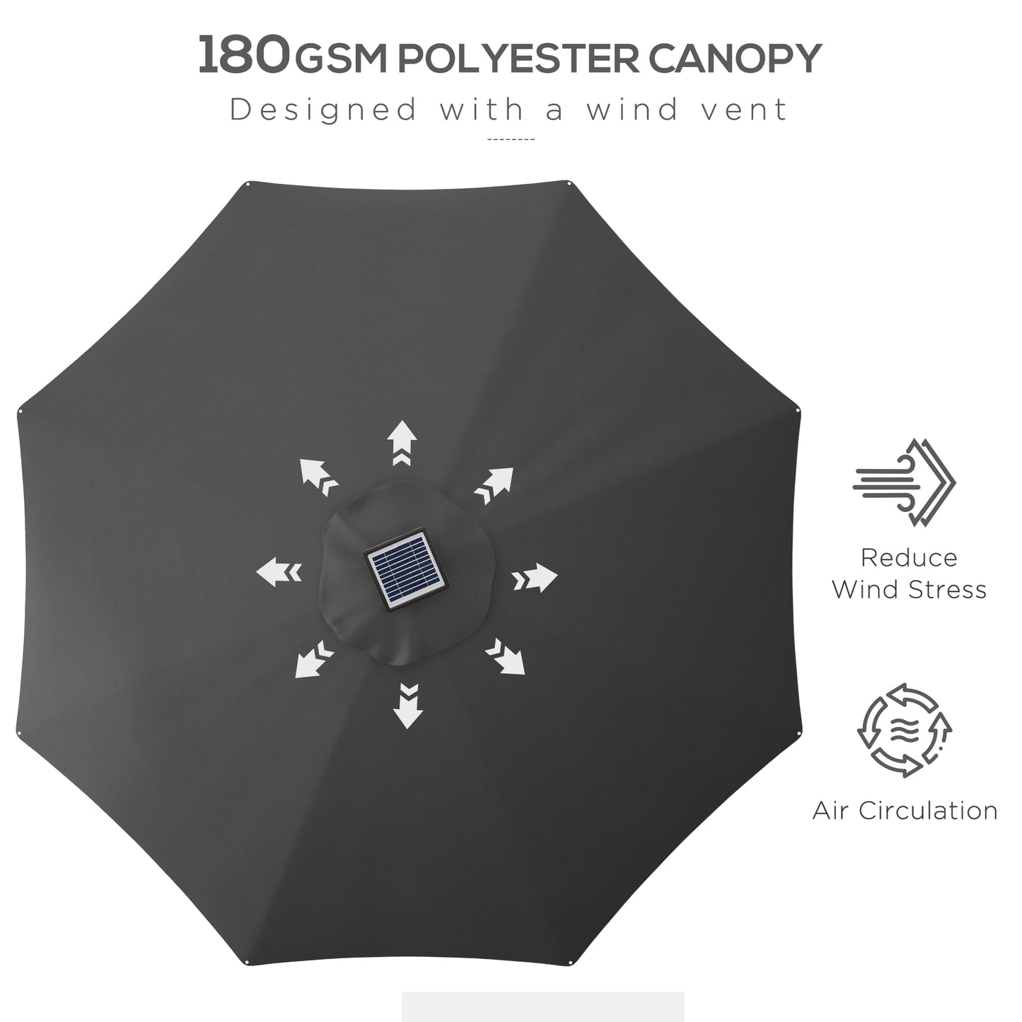 3m Parasol, with Solar-Powered LED Lights