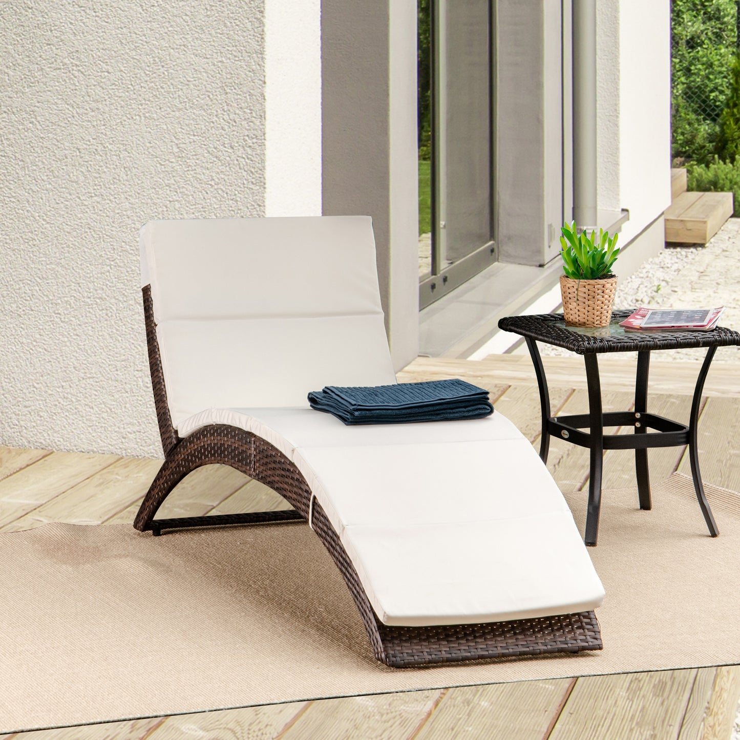Folding Sun Lounger, PE Rattan Garden Lounger Chair