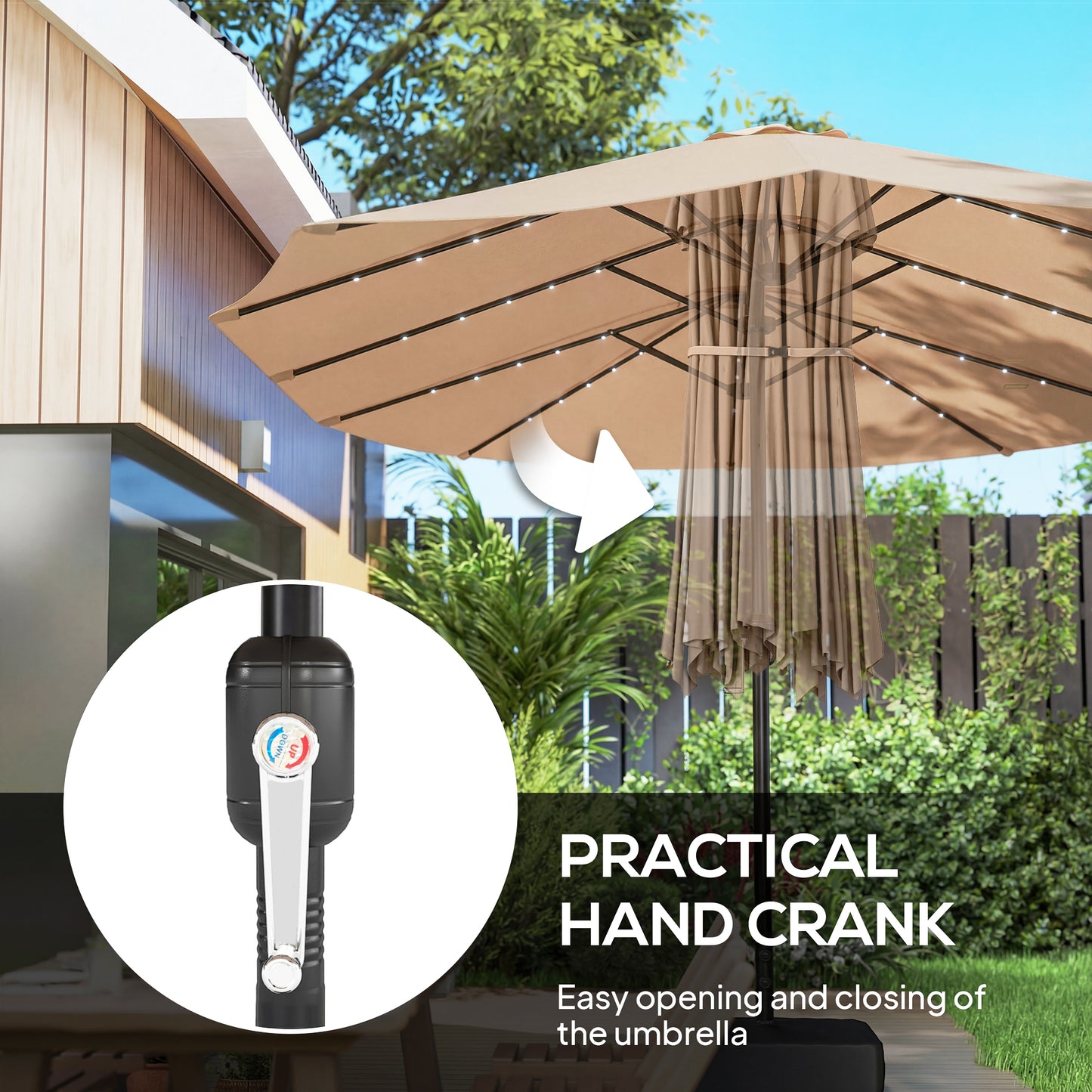 Patio Umbrella Double-Sided Outdoor Umbrella with Solar Lights Base