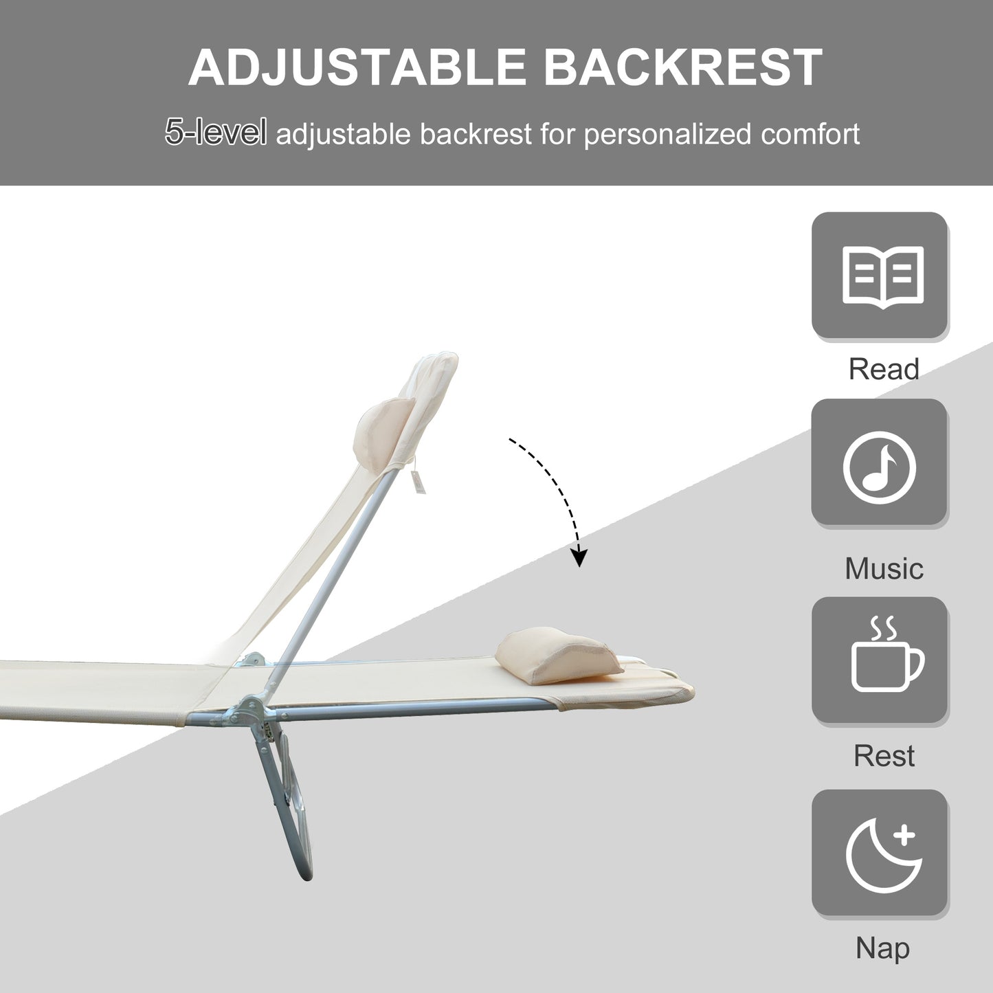 Folding Sun Lounger, Texteline Reclining Sun Bed