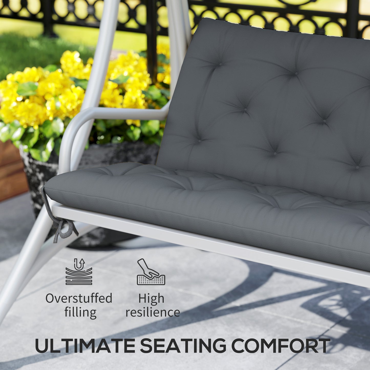 3 Seater Bench Cushion, Garden Chair Cushion with Back and Ties