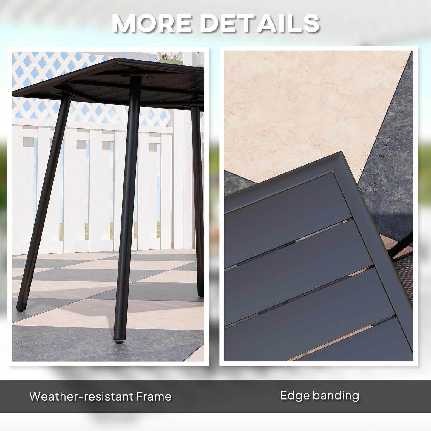 Square Garden Table with Slat Top, Steel Frame