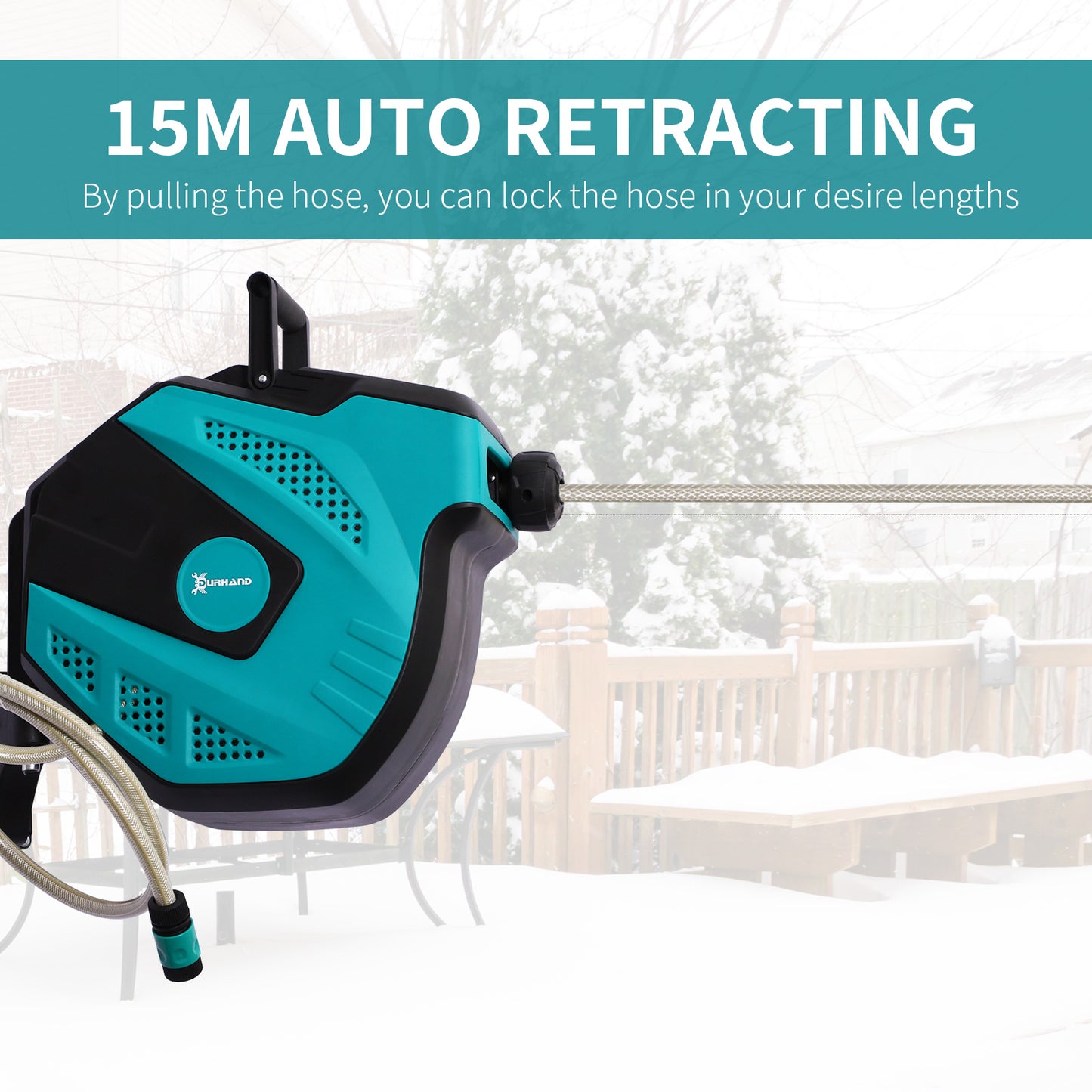 15m Garden Auto Hose Reel Wall Mounted Retractable 7 Patterns Spray