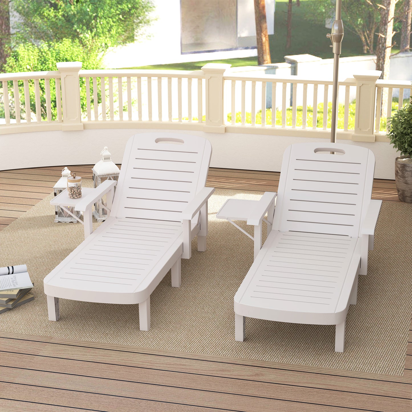 Set of 2 Resin Reclining Sun Loungers for Garden