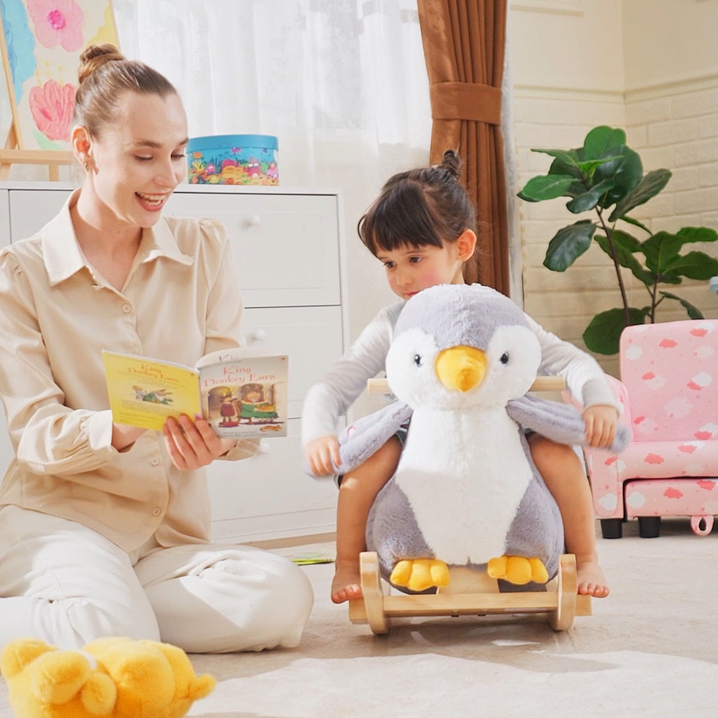 Children Kids Animal Rocking Horse Penguin Plush Musical Button 32