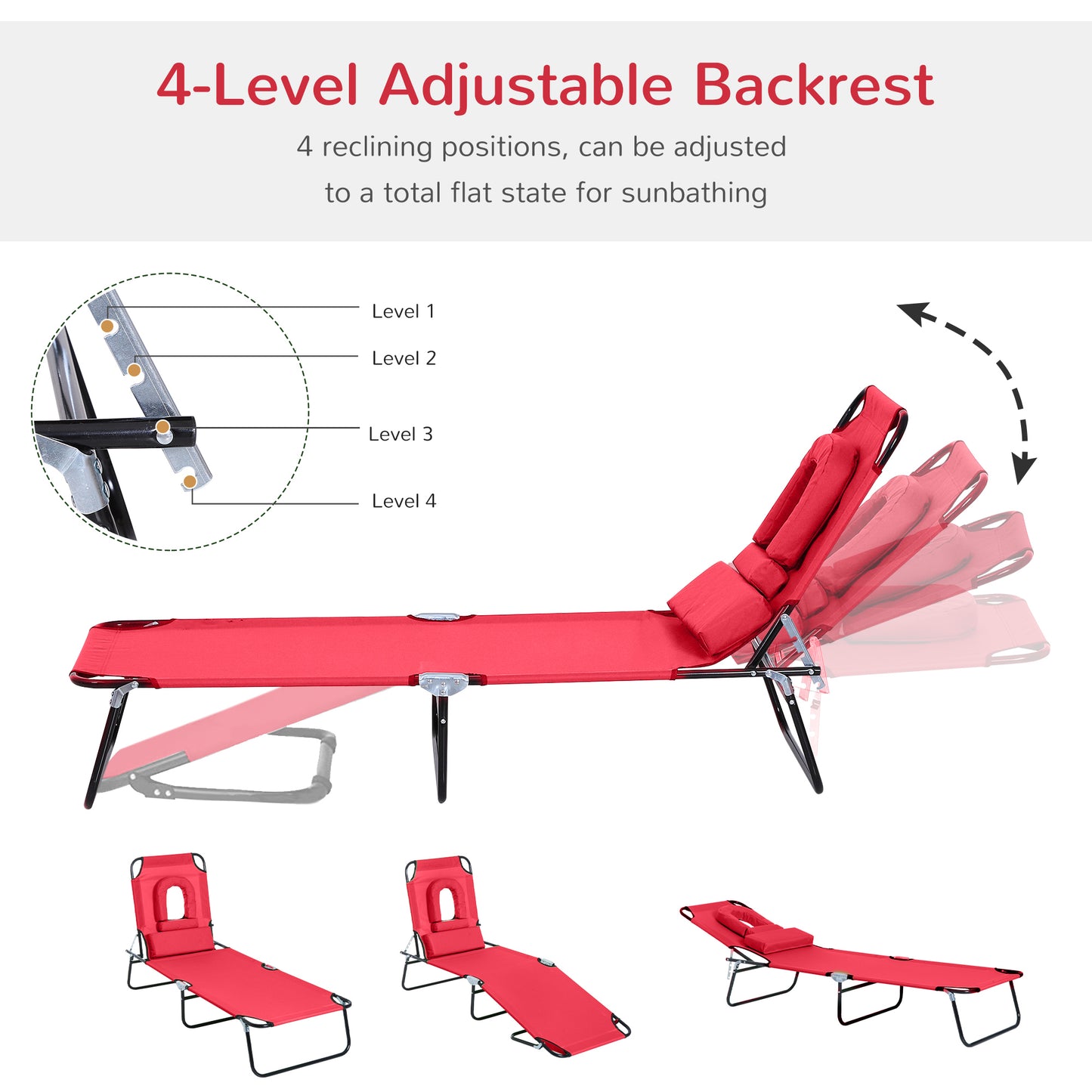 Foldable Outdoor Sun Lounger Adjustable Backrest Reclining Chair
