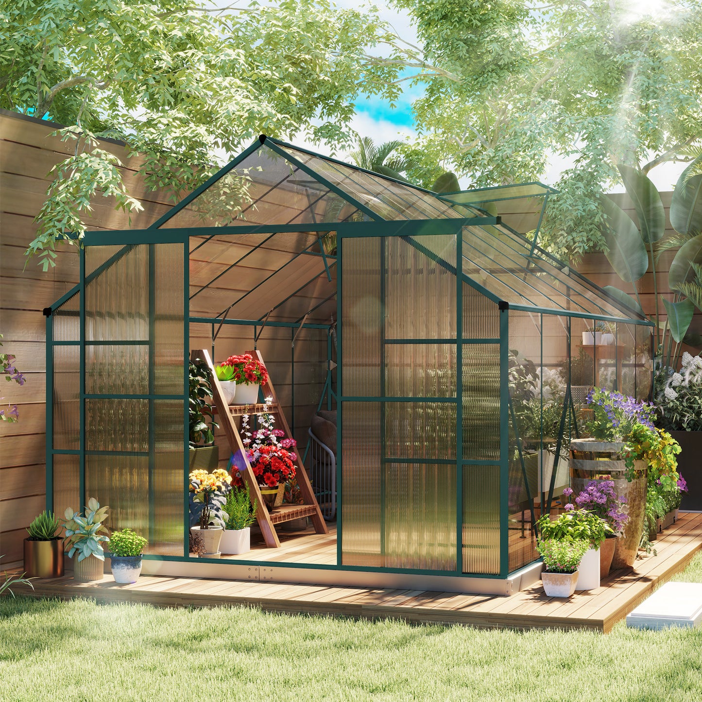 8 x 12ft Aluminium Greenhouse Polycarbonate Walk in Garden
