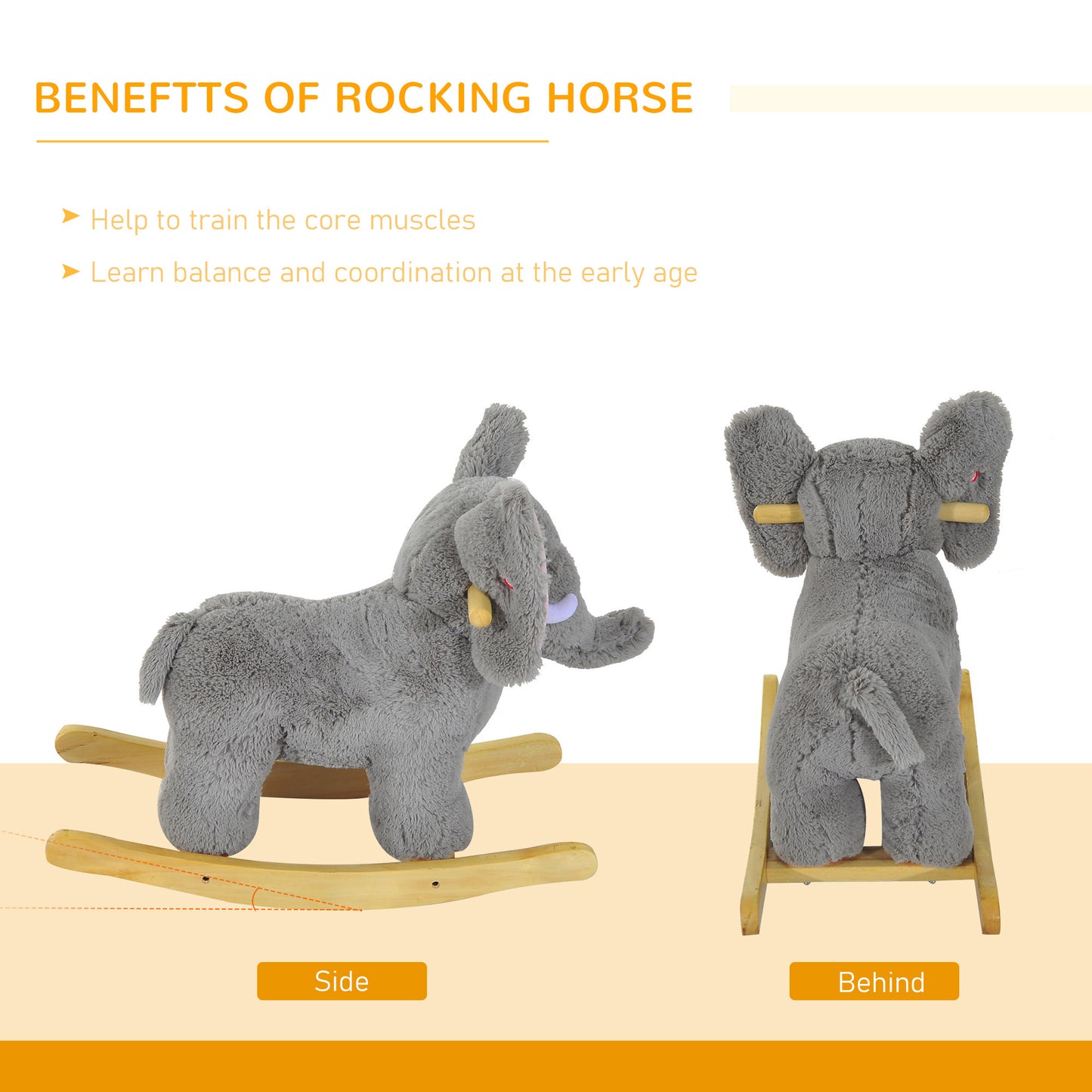 Kids Children Rocking Horse Plush Ride on Animal Wooden Riding