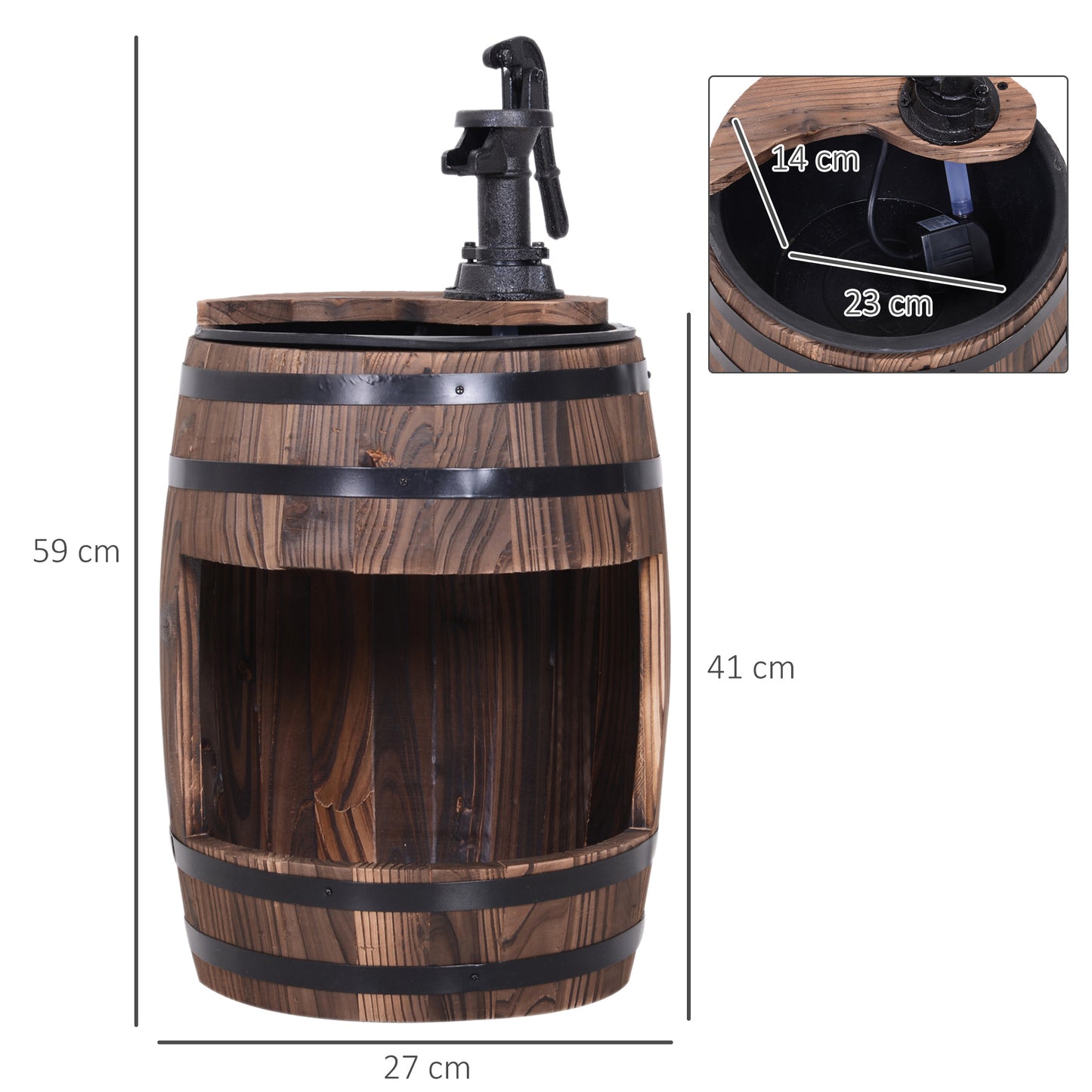 Wood Barrel Patio Water Fountain Electric Pump Garden Decorative