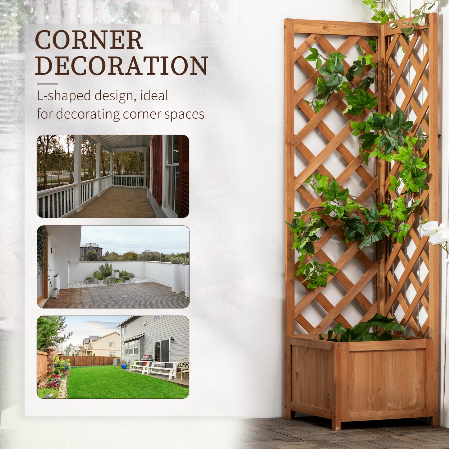 Wooden Planter with Corner Trellis