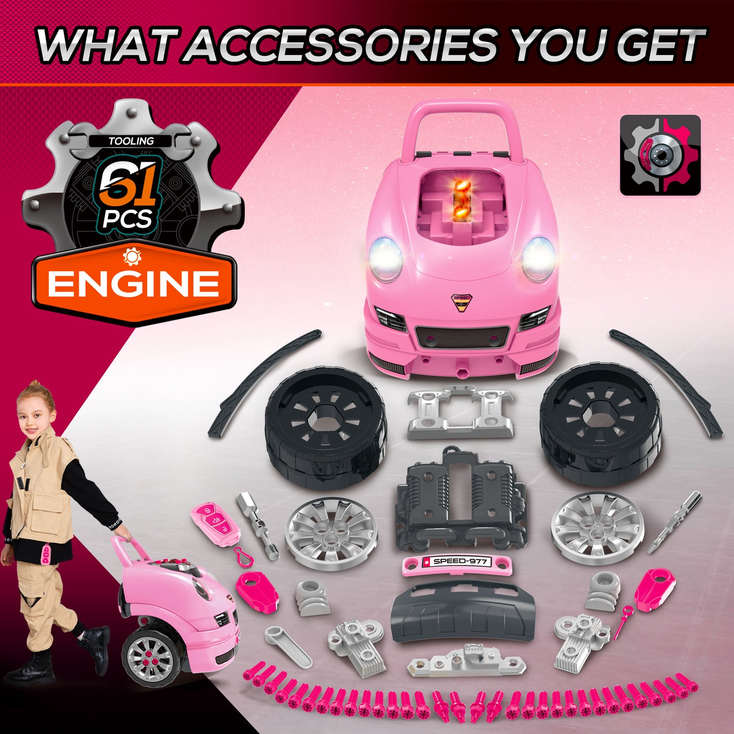 Kids Truck Engine Toy Set, with Horn, Light, Car Key