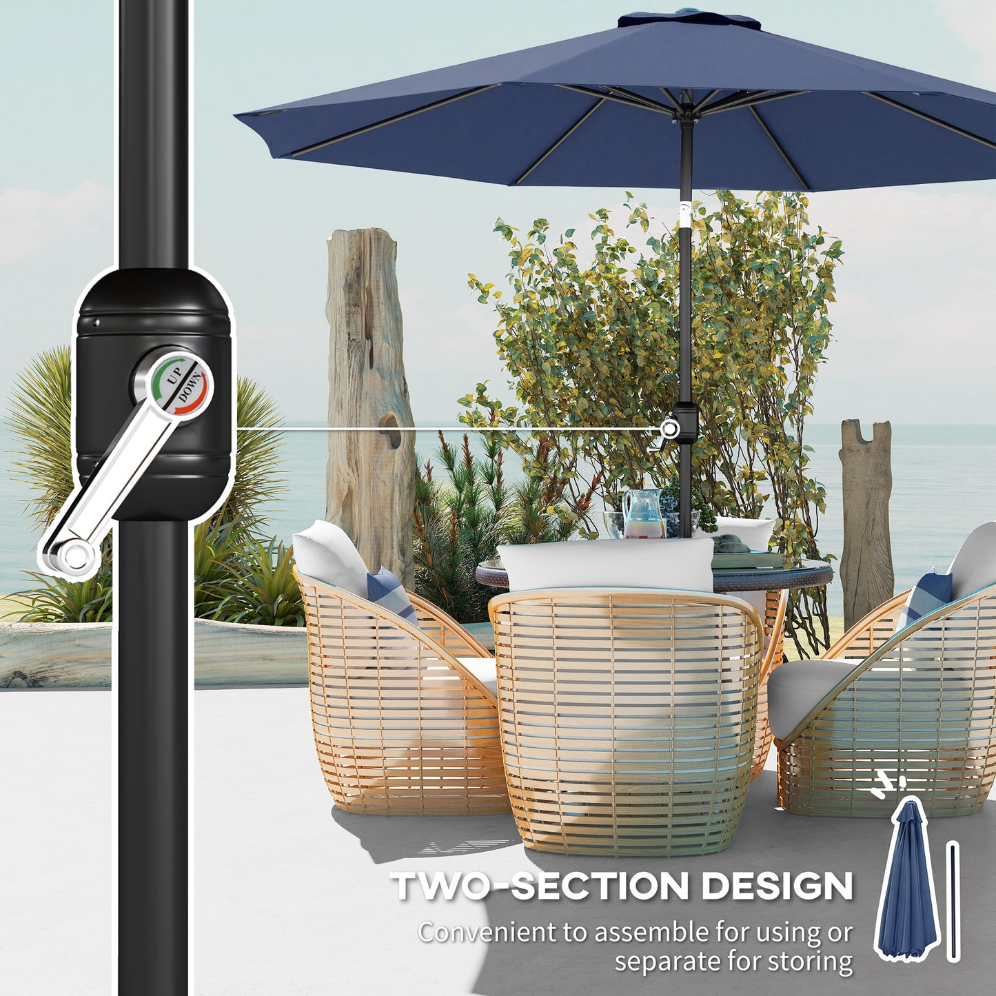 3 m Garden Parasol Umbrellas, Outdoor Sun Shade with 8 Ribs (1)