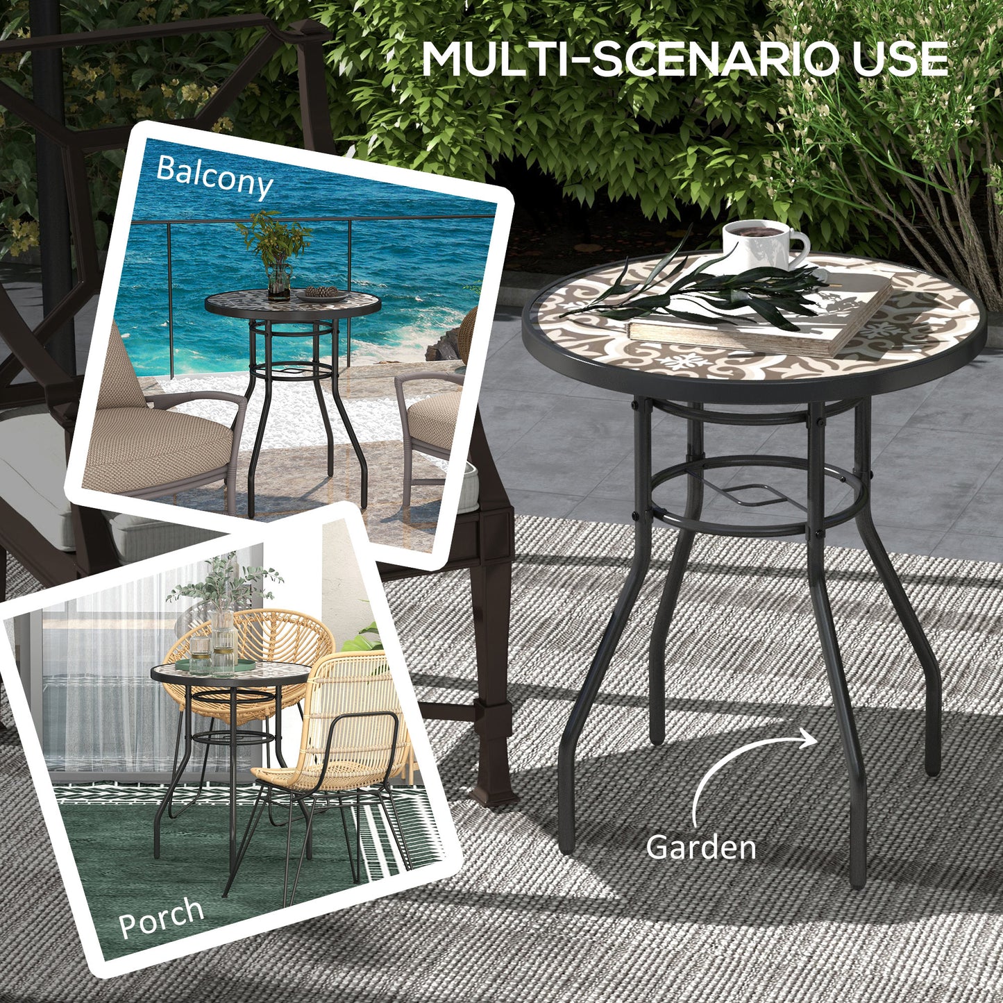 Φ60 Garden Table, with Glass Printed Tabletop